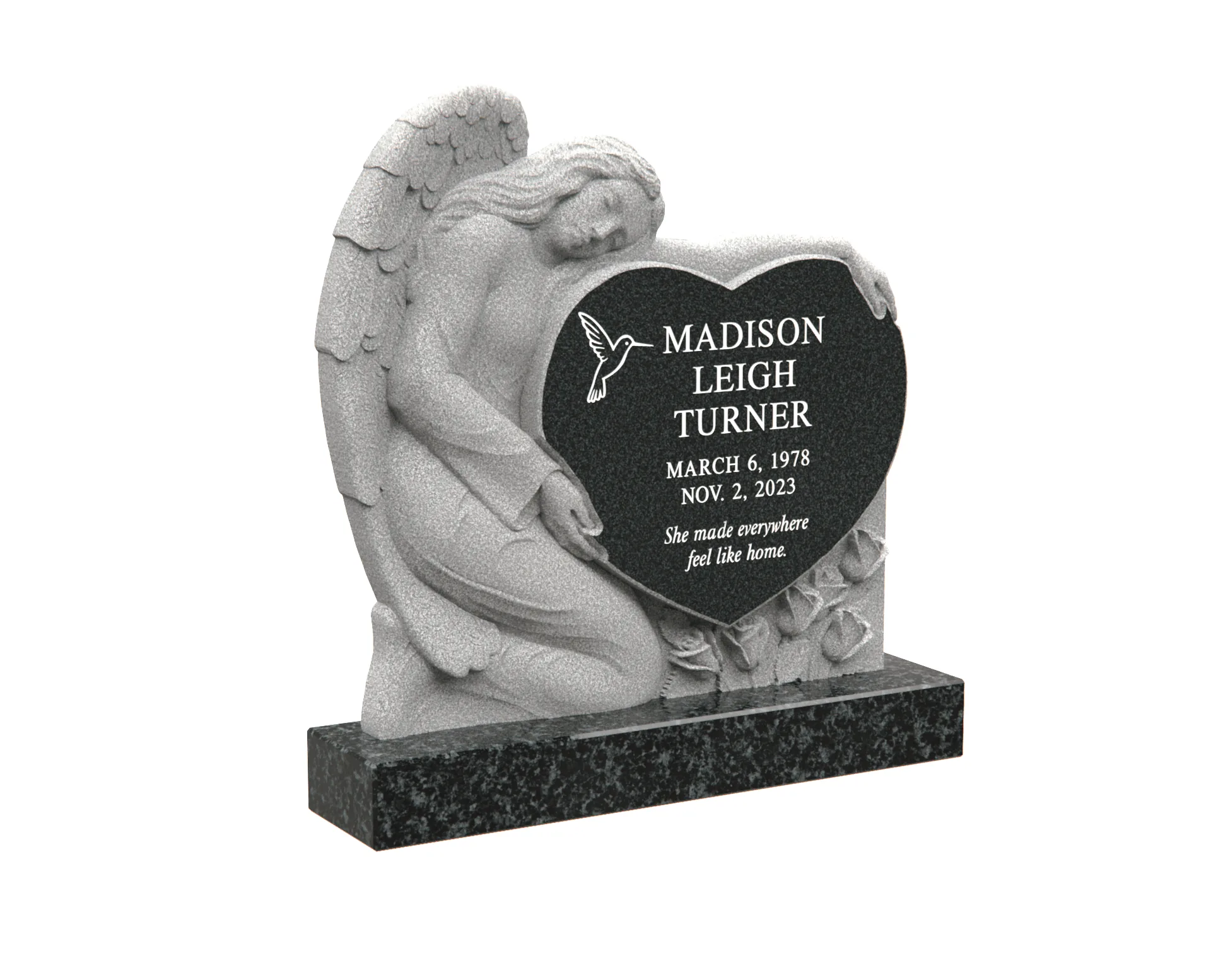 Angel of Peace Heart-Shaped Memorial in Granite
