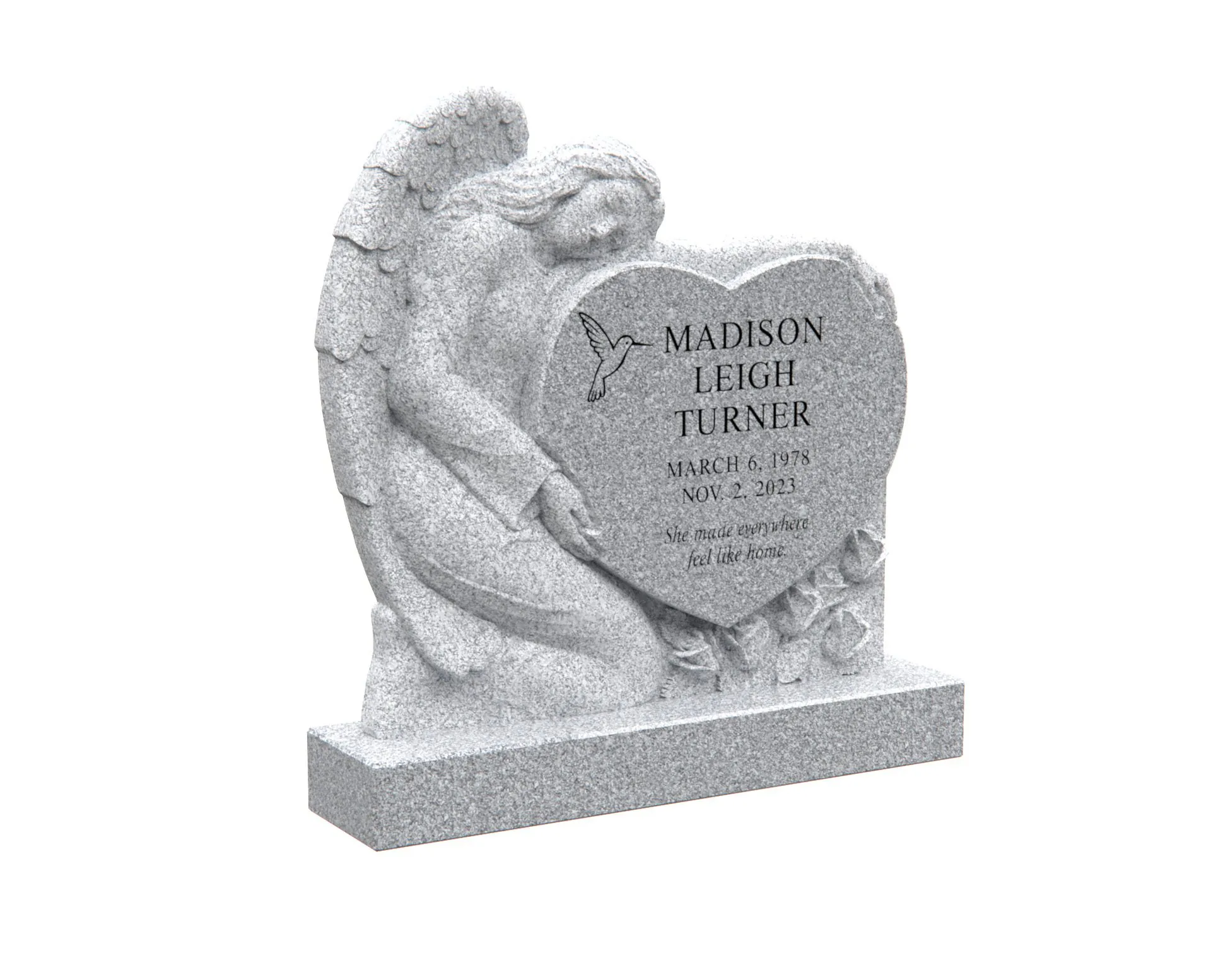 Show photo 2 of 4: Angel of Peace Heart-Shaped Memorial in Granite
