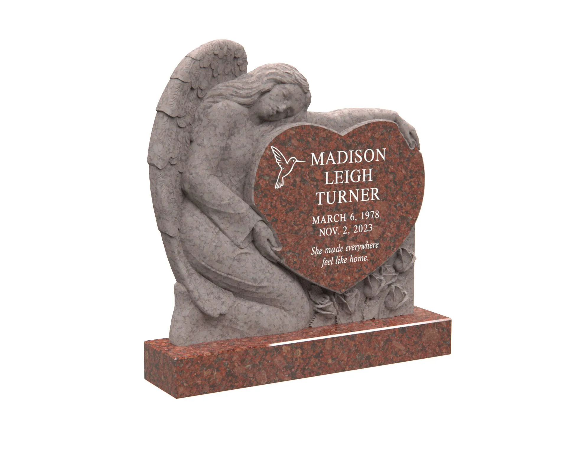 Show photo 3 of 4: Angel of Peace Heart-Shaped Memorial in Granite