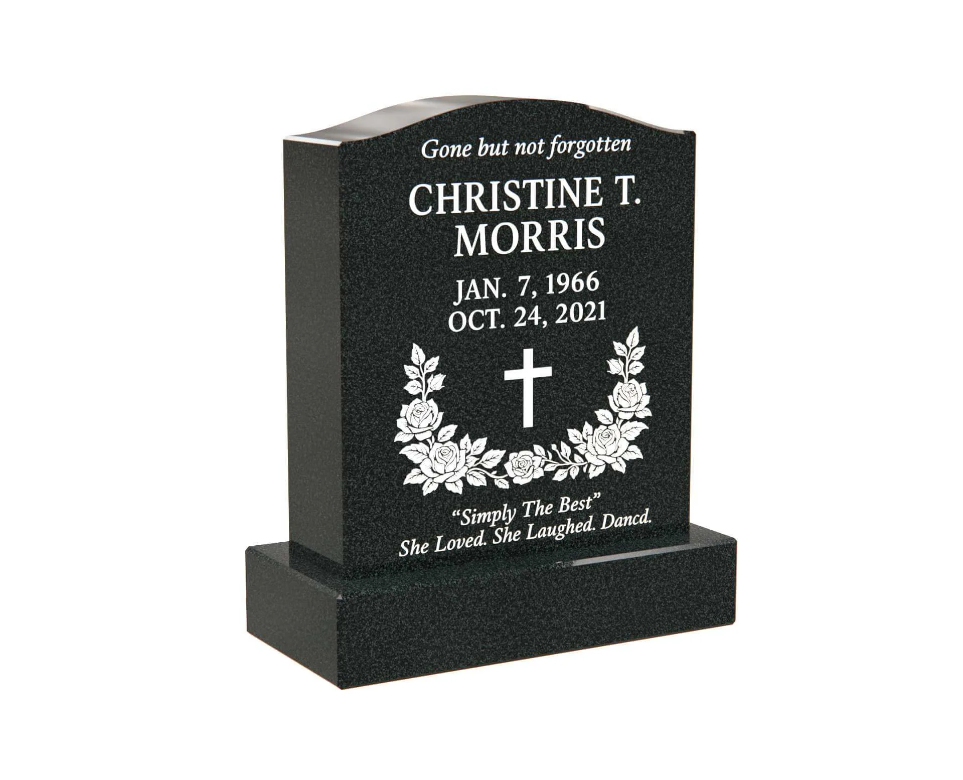 Affordable Upright Granite Headstone with Cross and Rose Wreath