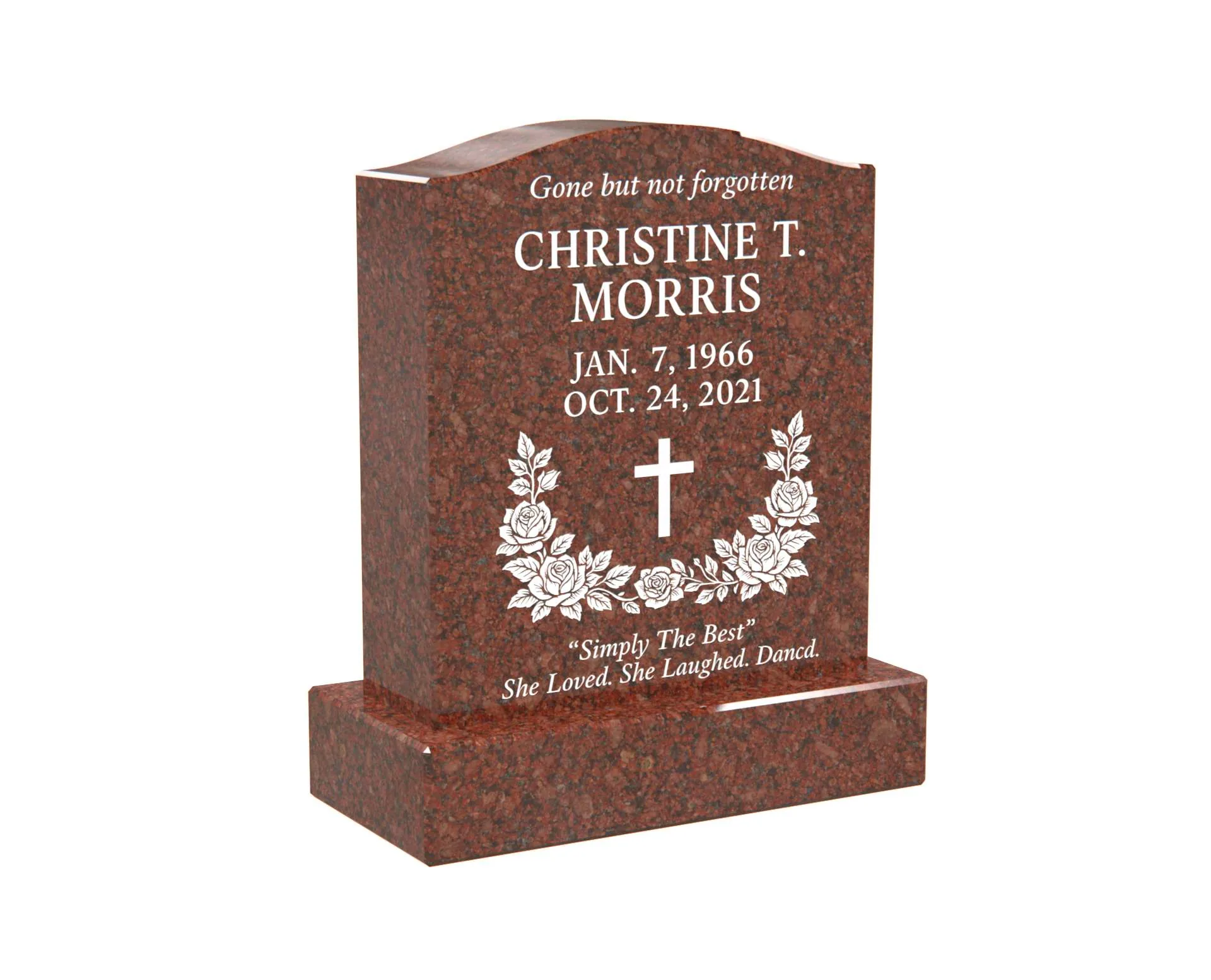 Show photo 3 of 4: Affordable Upright Granite Headstone with Cross and Rose Wreath
