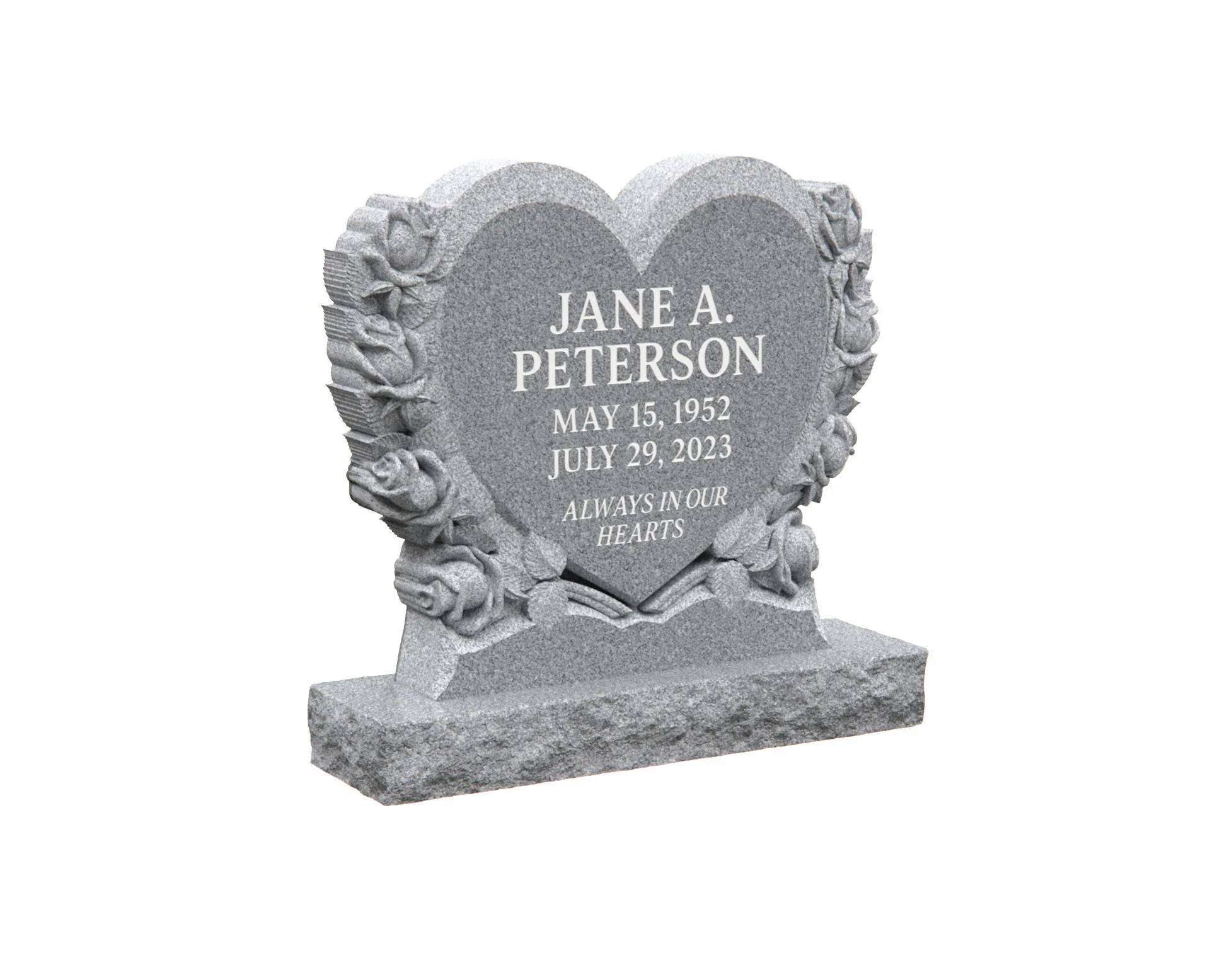 Show photo 2 of 4: Heart-Shaped Granite Memorial with Roses