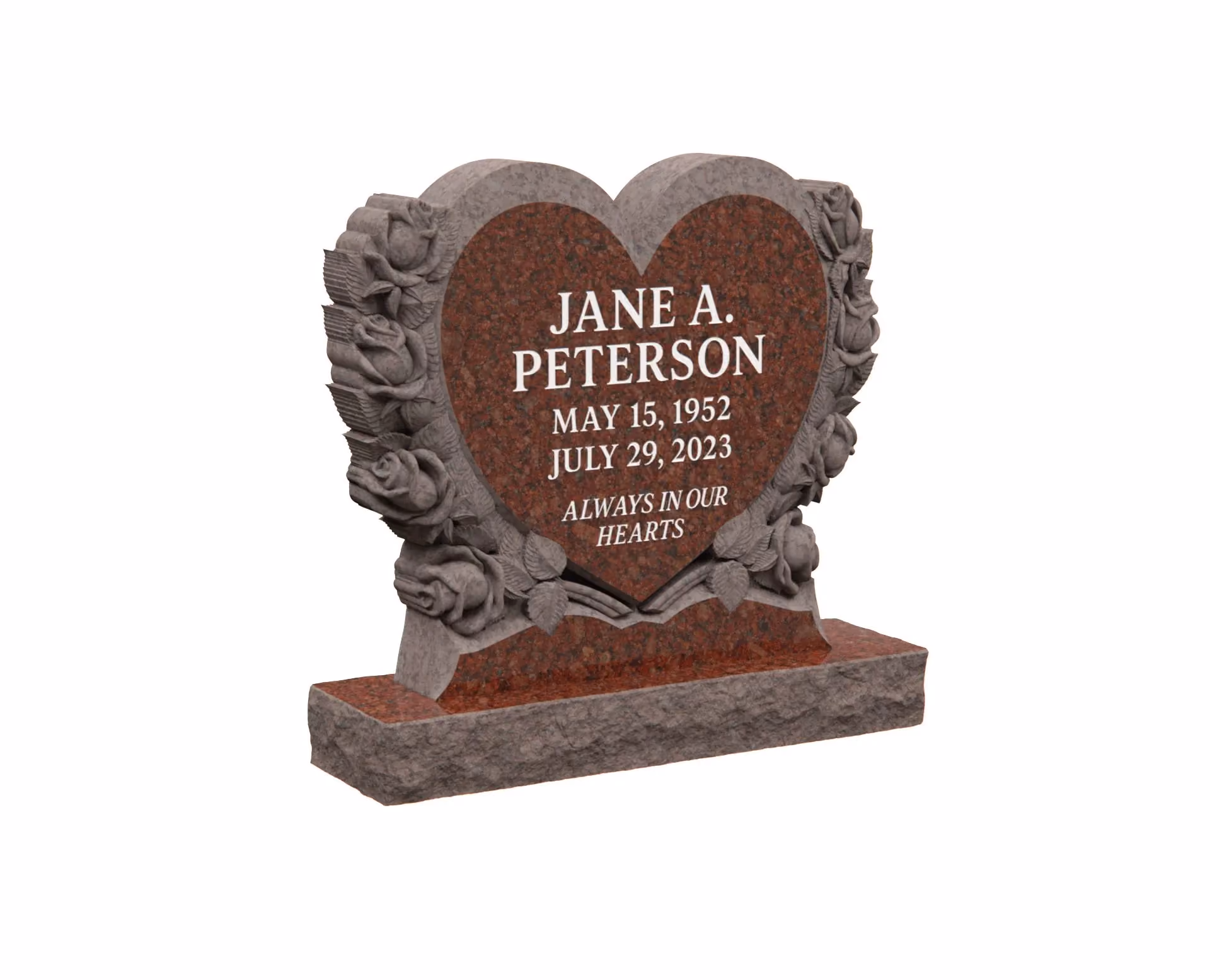 Show photo 3 of 4: Heart-Shaped Granite Memorial with Roses