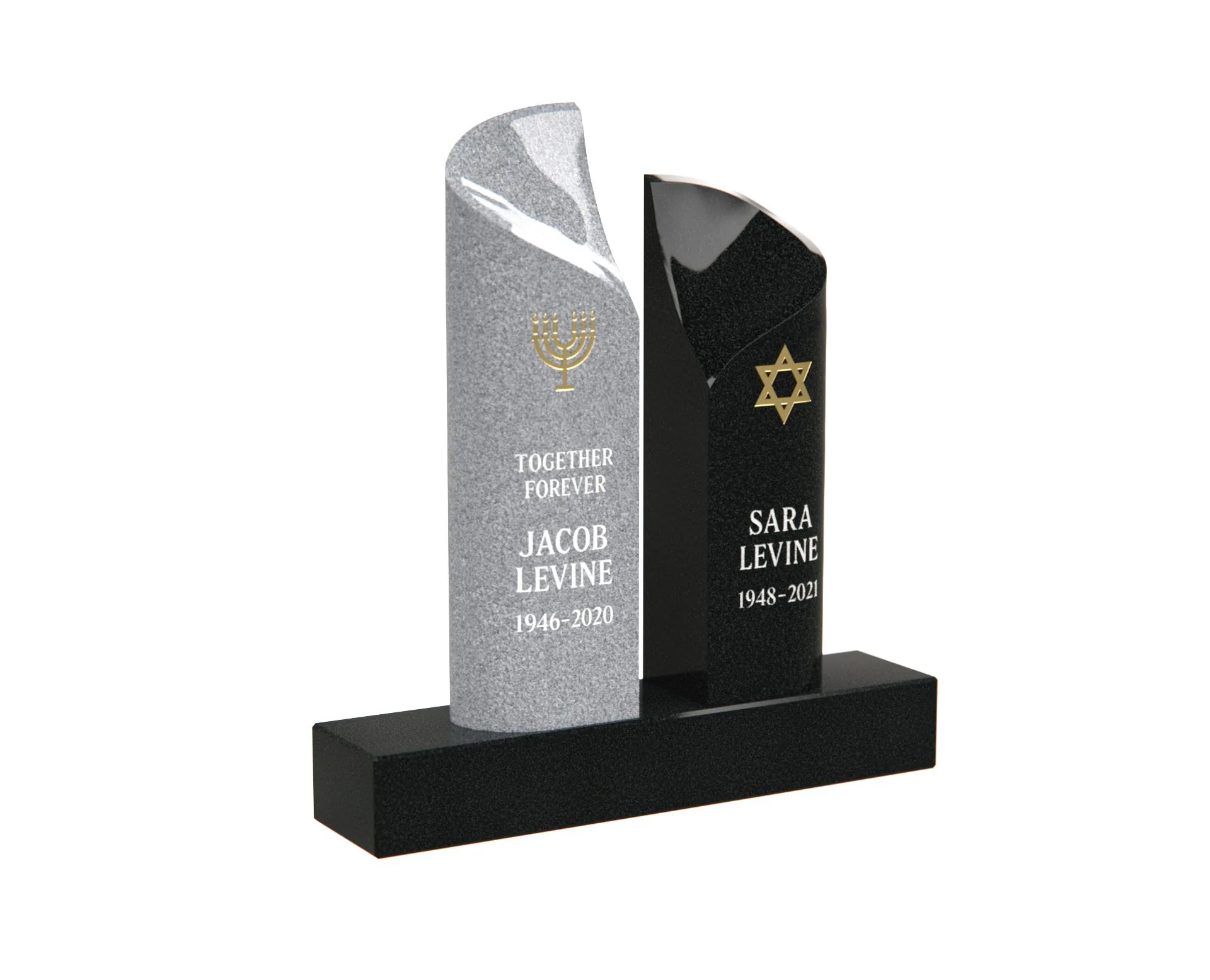 Show photo 2 of 4: Modern Jewish Companion Upright Granite Headstone with Menorah and Star of David