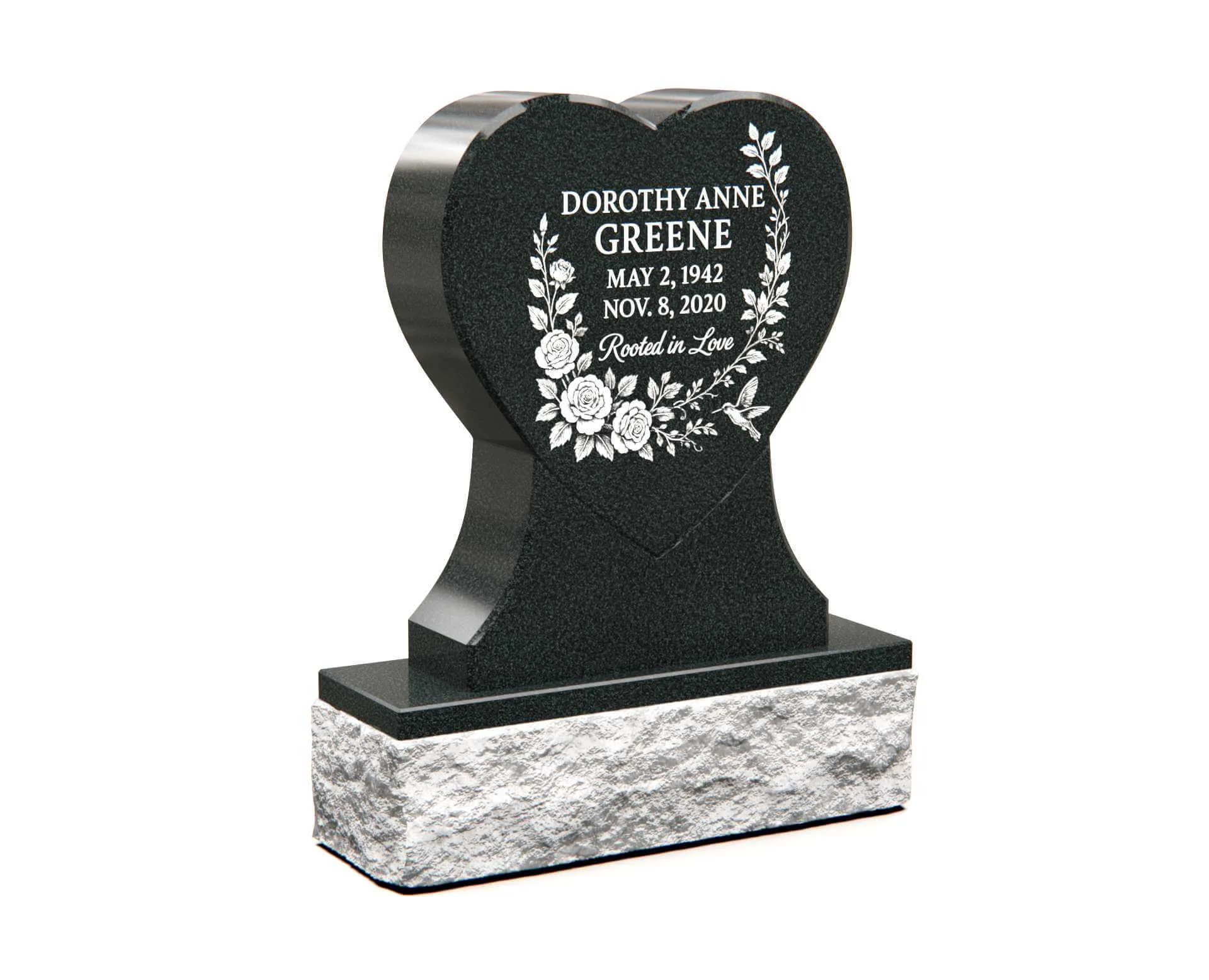 Elegant Heart-Shaped Upright Memorial with Floral Engraving