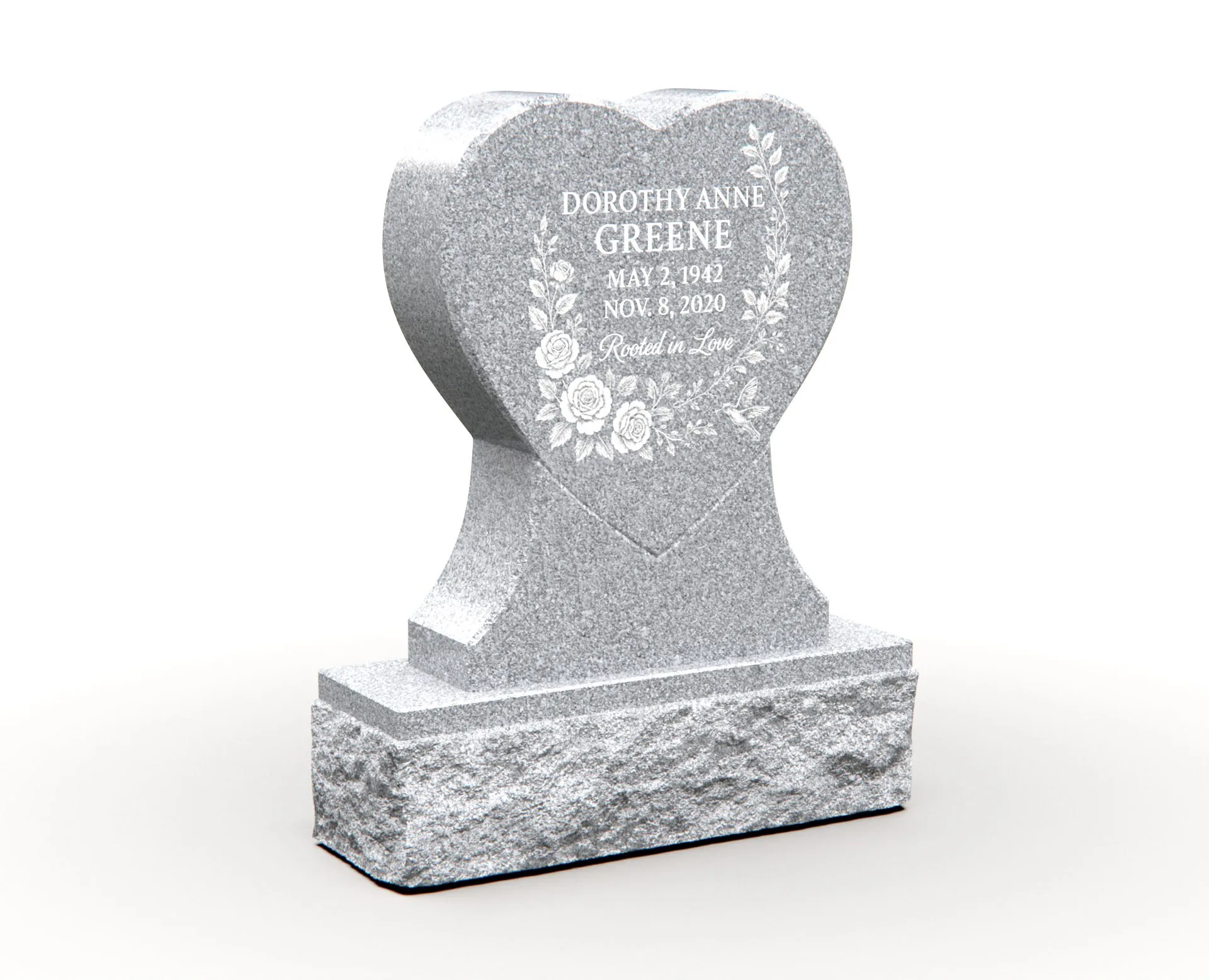 Show photo 2 of 4: Elegant Heart-Shaped Upright Memorial with Floral Engraving