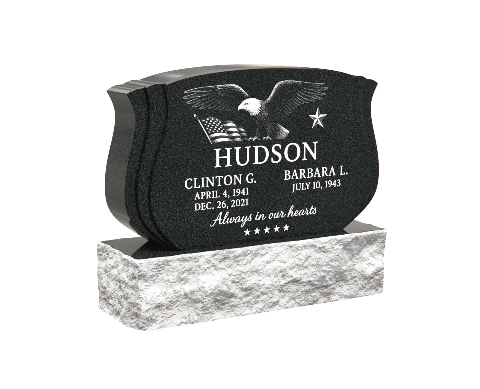 Patriotic Companion Headstone with Eagle and Flag Design