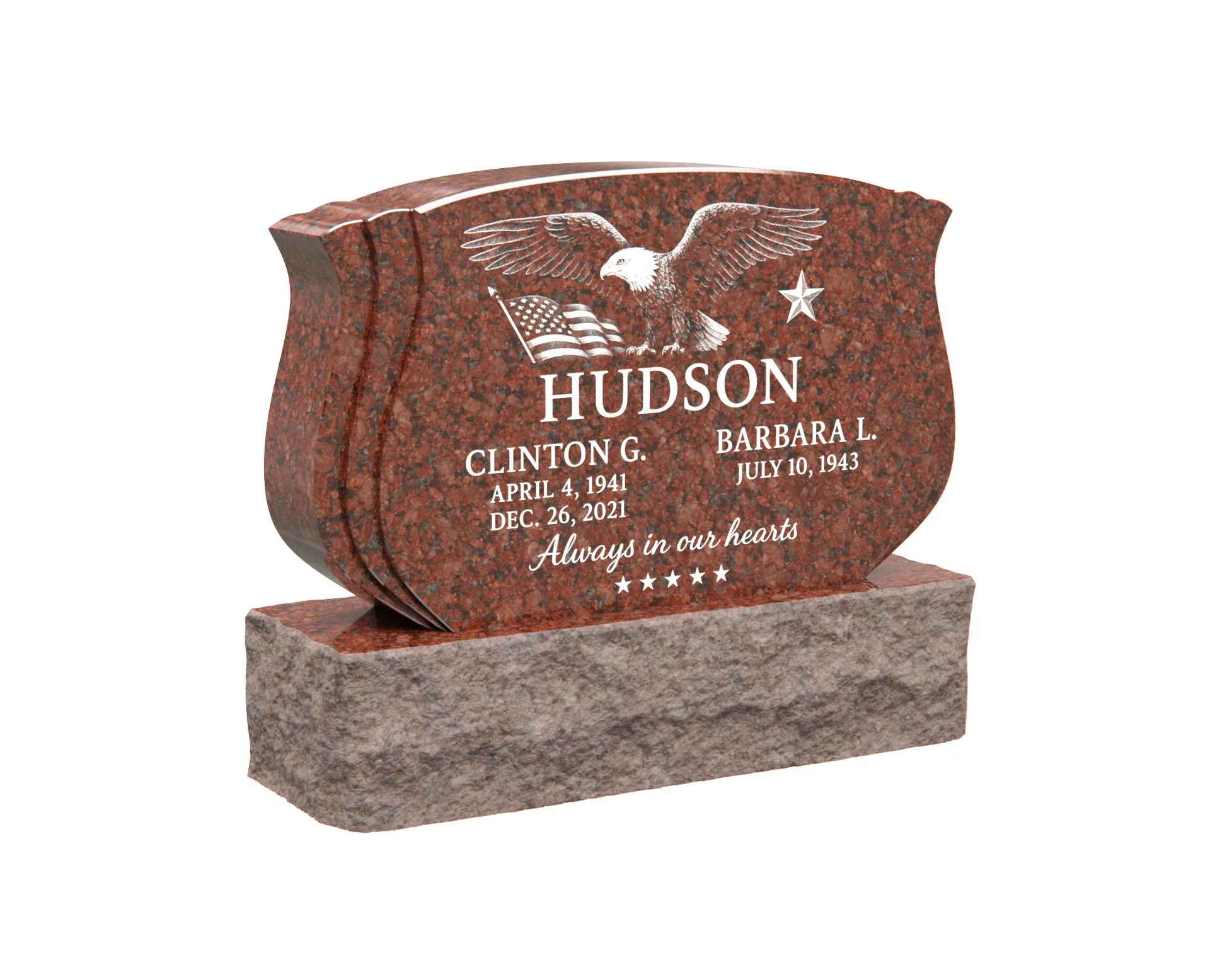 Show photo 3 of 4: Patriotic Companion Headstone with Eagle and Flag Design