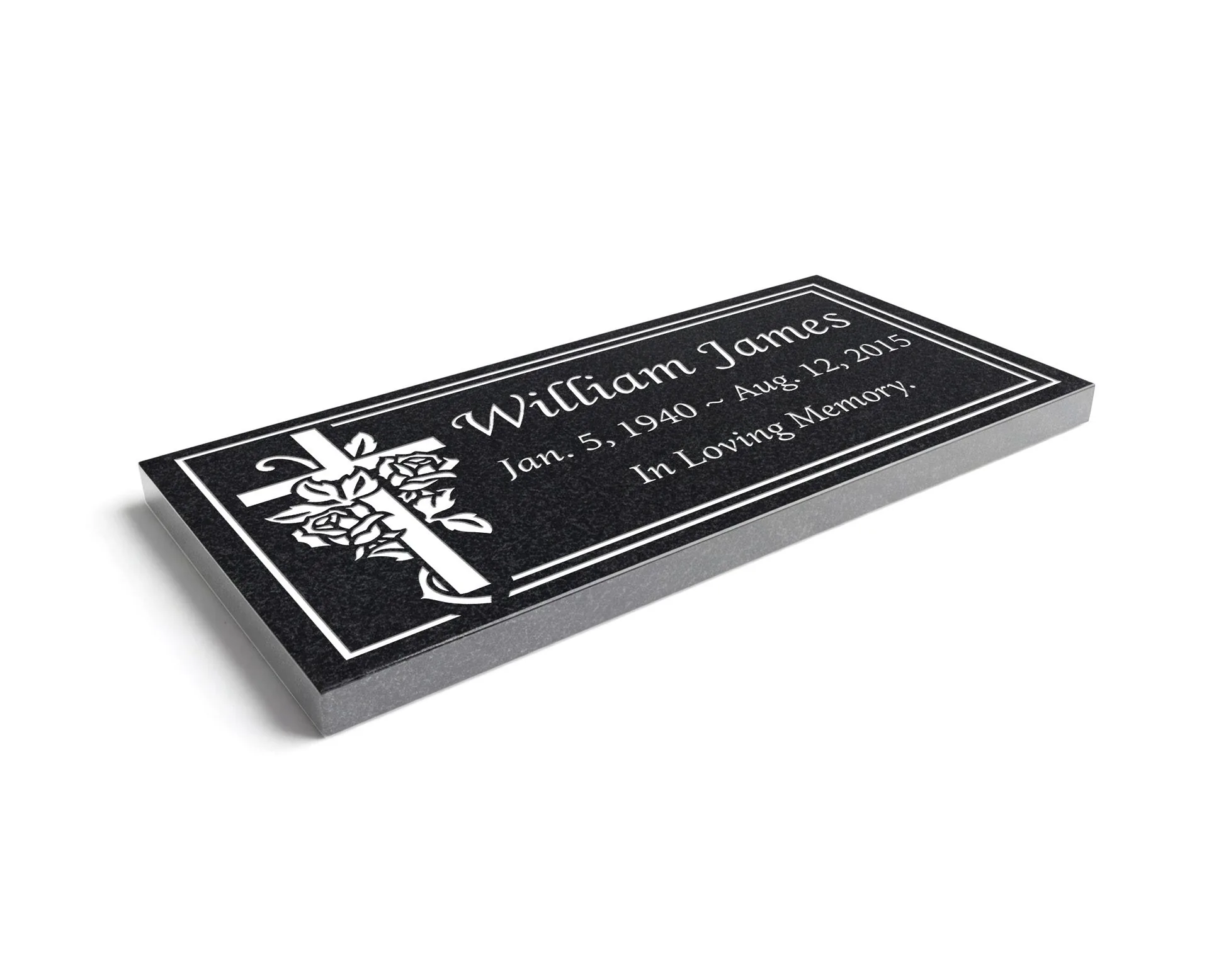 Cross & Rose Flat Granite Marker