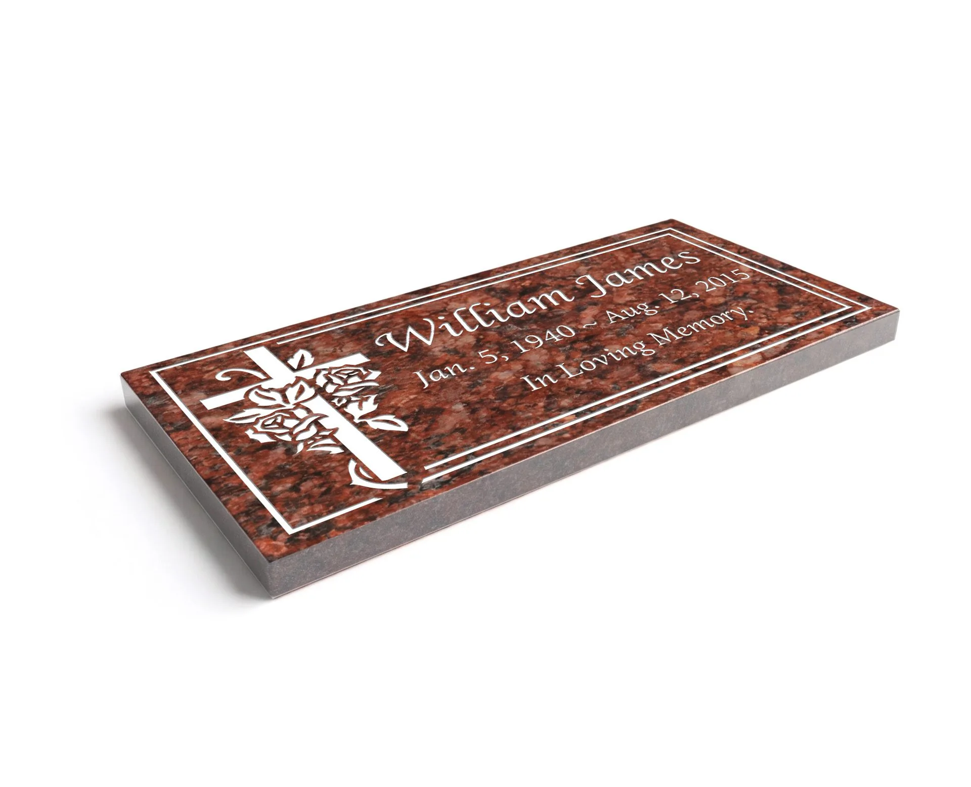 Show photo 3 of 3: Cross & Rose Flat Granite Marker