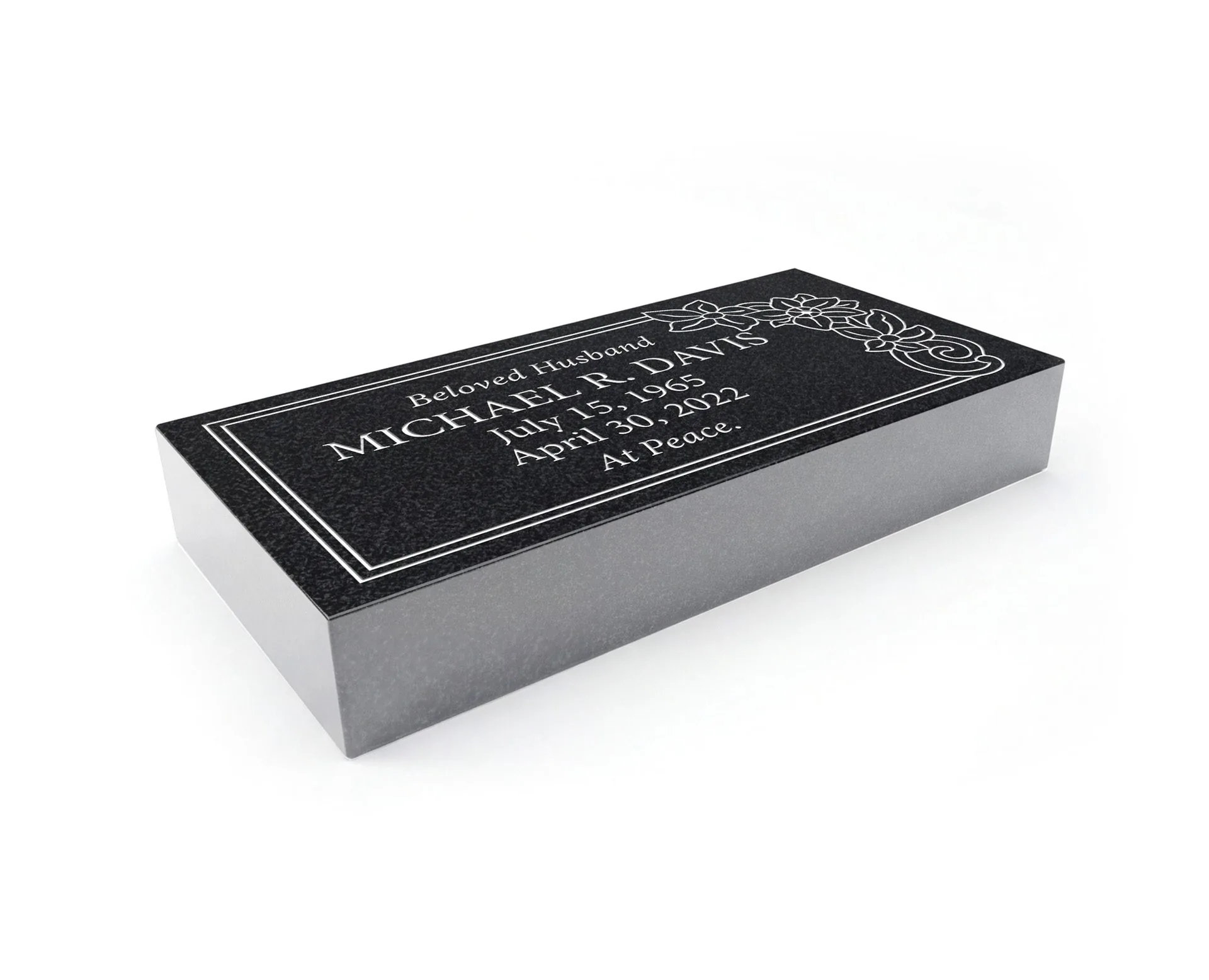 Floral Corner Flat Granite Marker