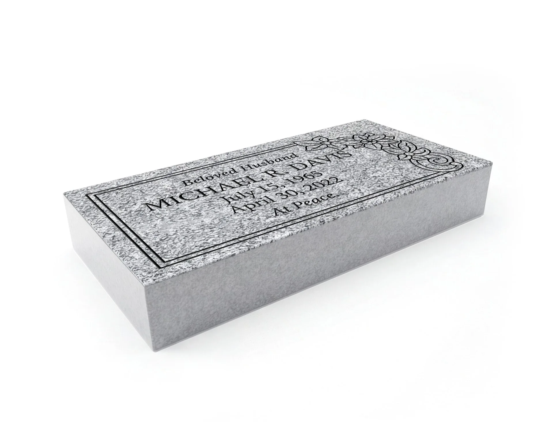 Show photo 2 of 3: Floral Corner Flat Granite Marker