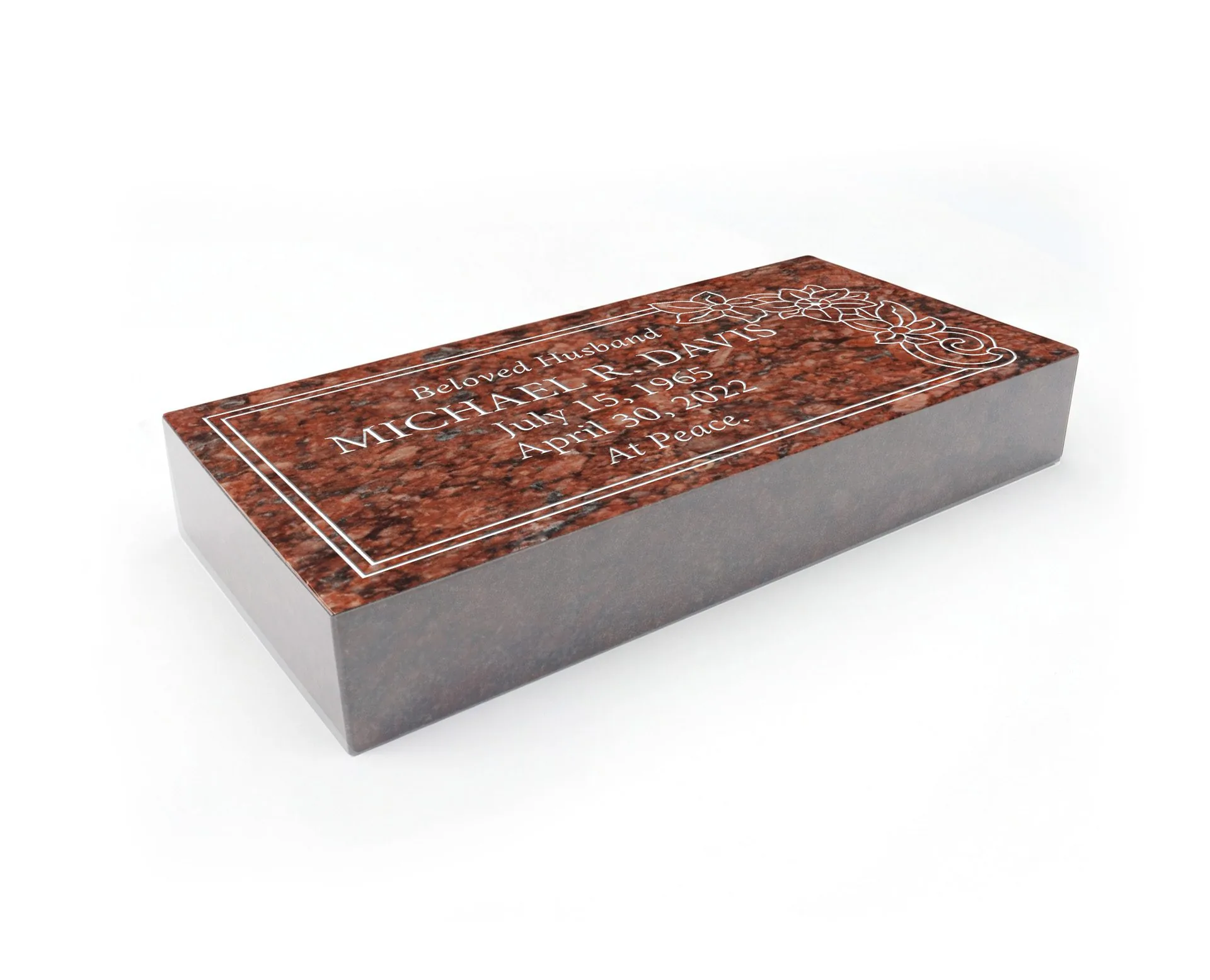Show photo 3 of 3: Floral Corner Flat Granite Marker