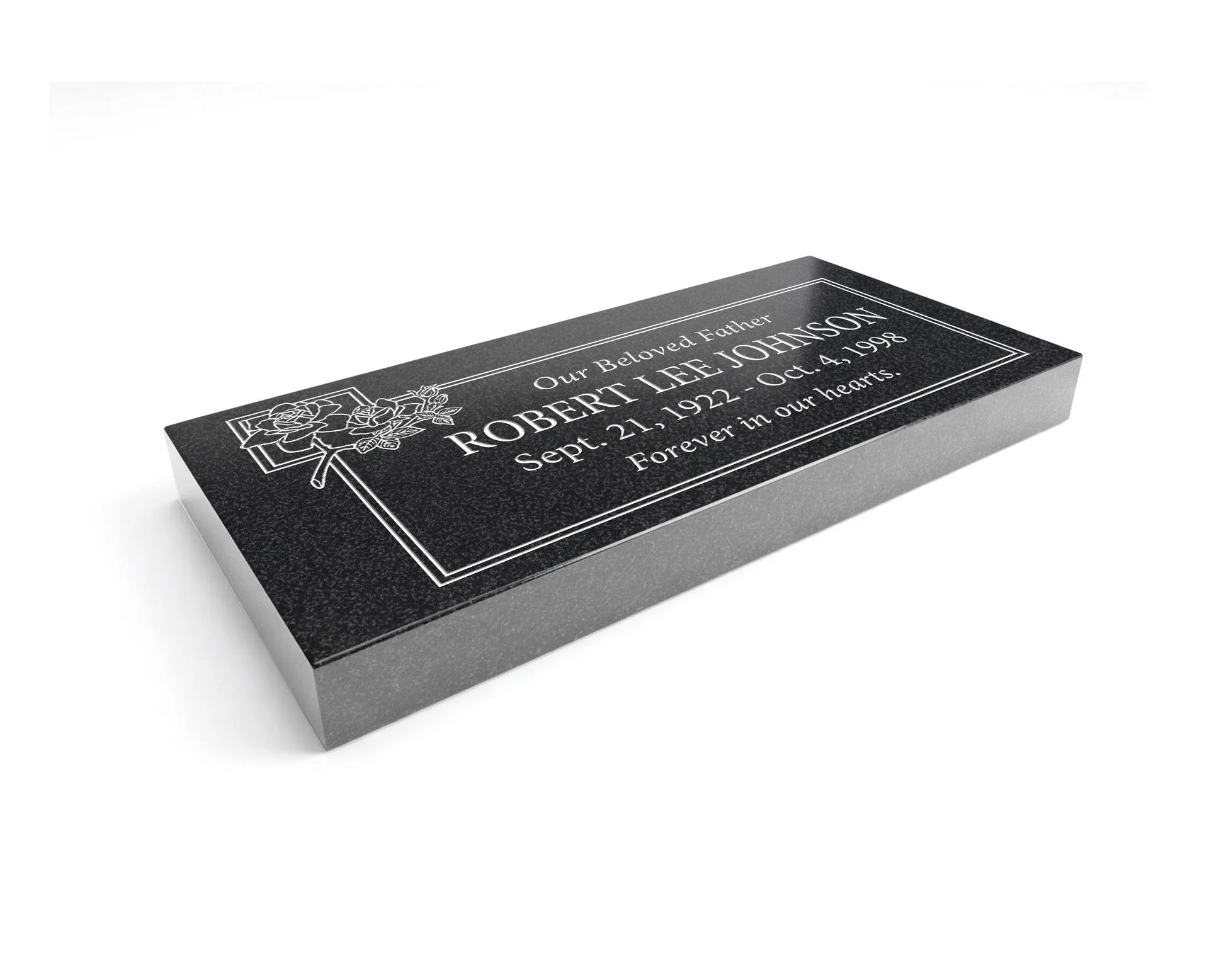 Cross & Rose Frame Flat Granite Marker