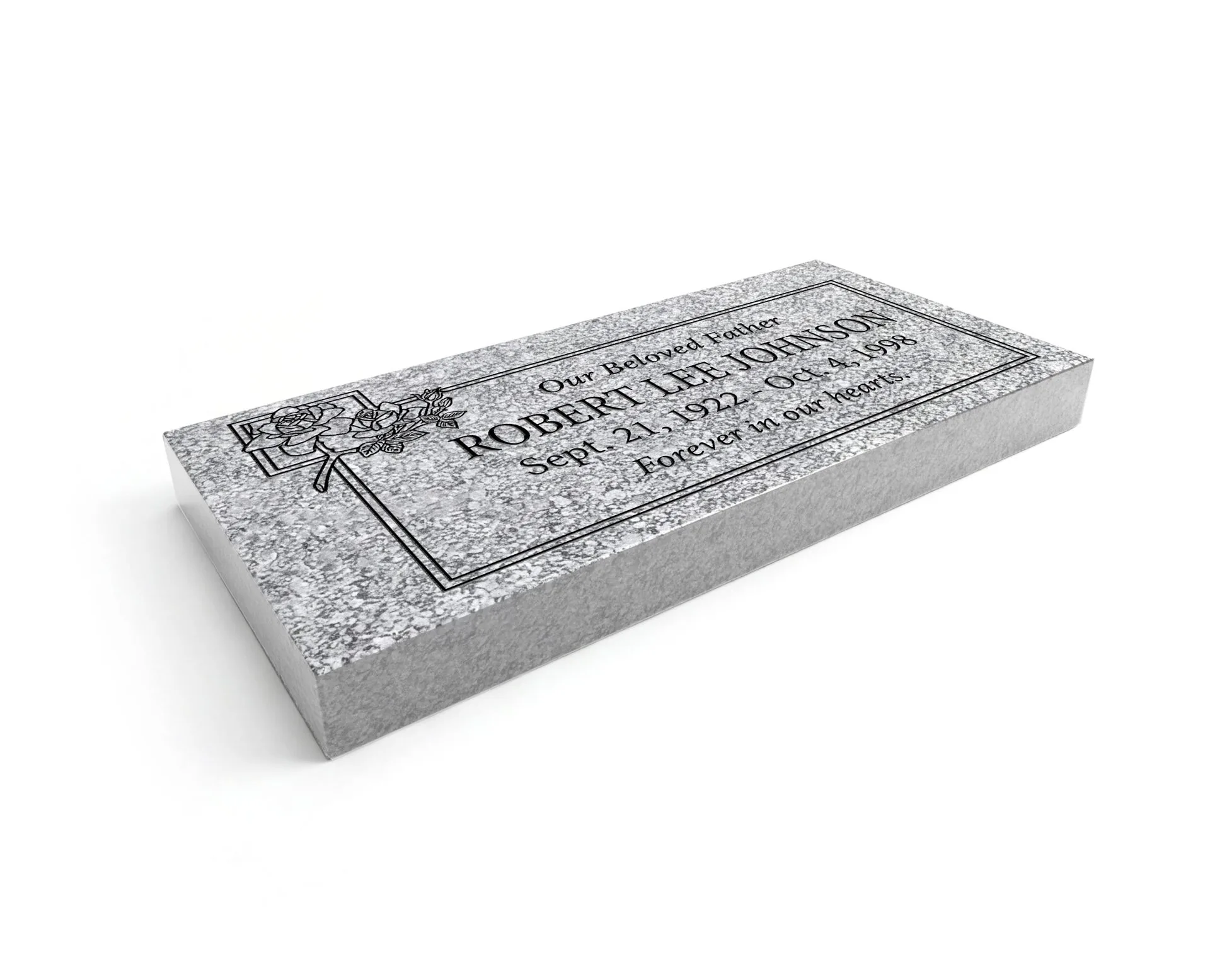 Show photo 2 of 3: Cross & Rose Frame Flat Granite Marker