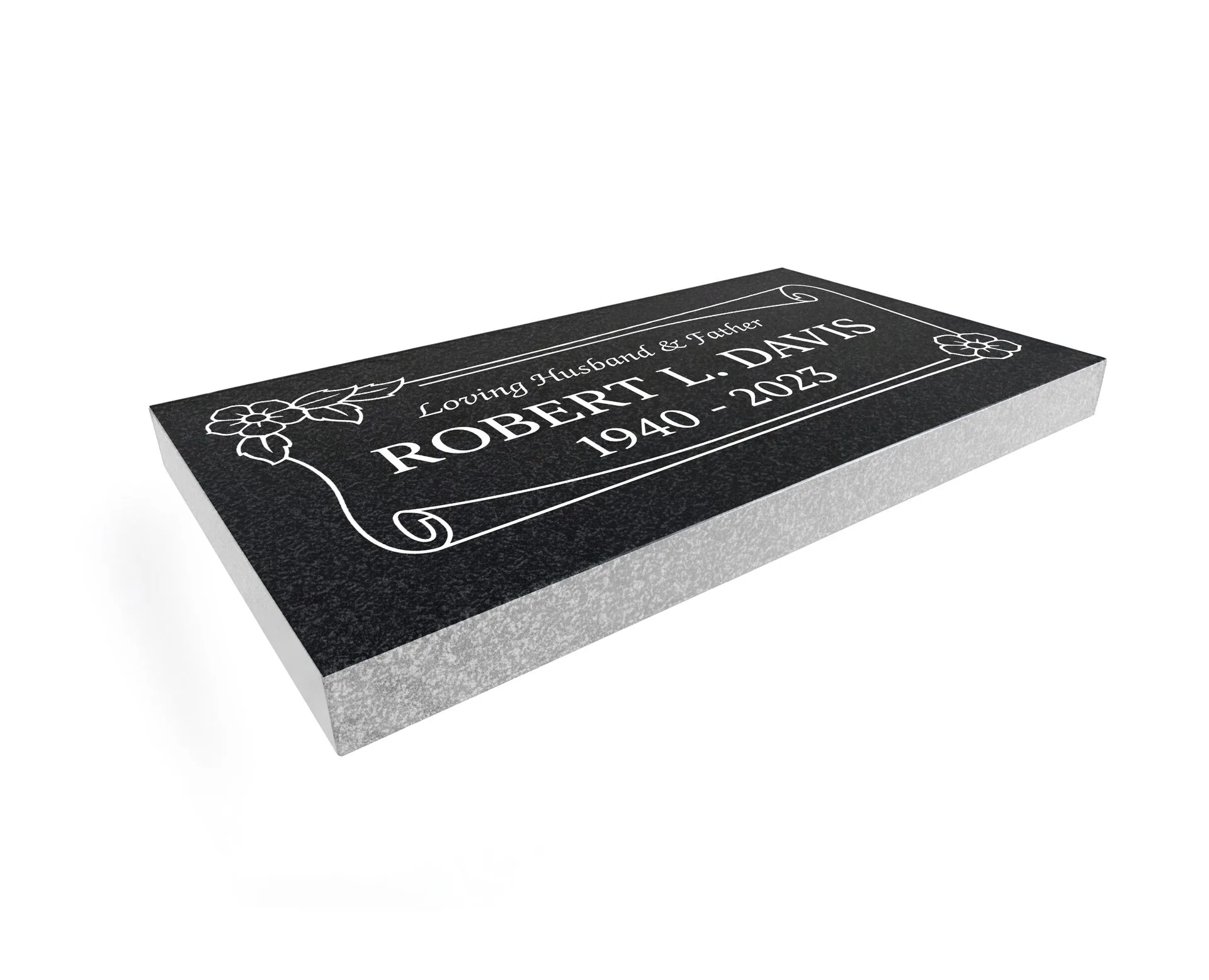 Floral Corner Frame Flat Granite Marker