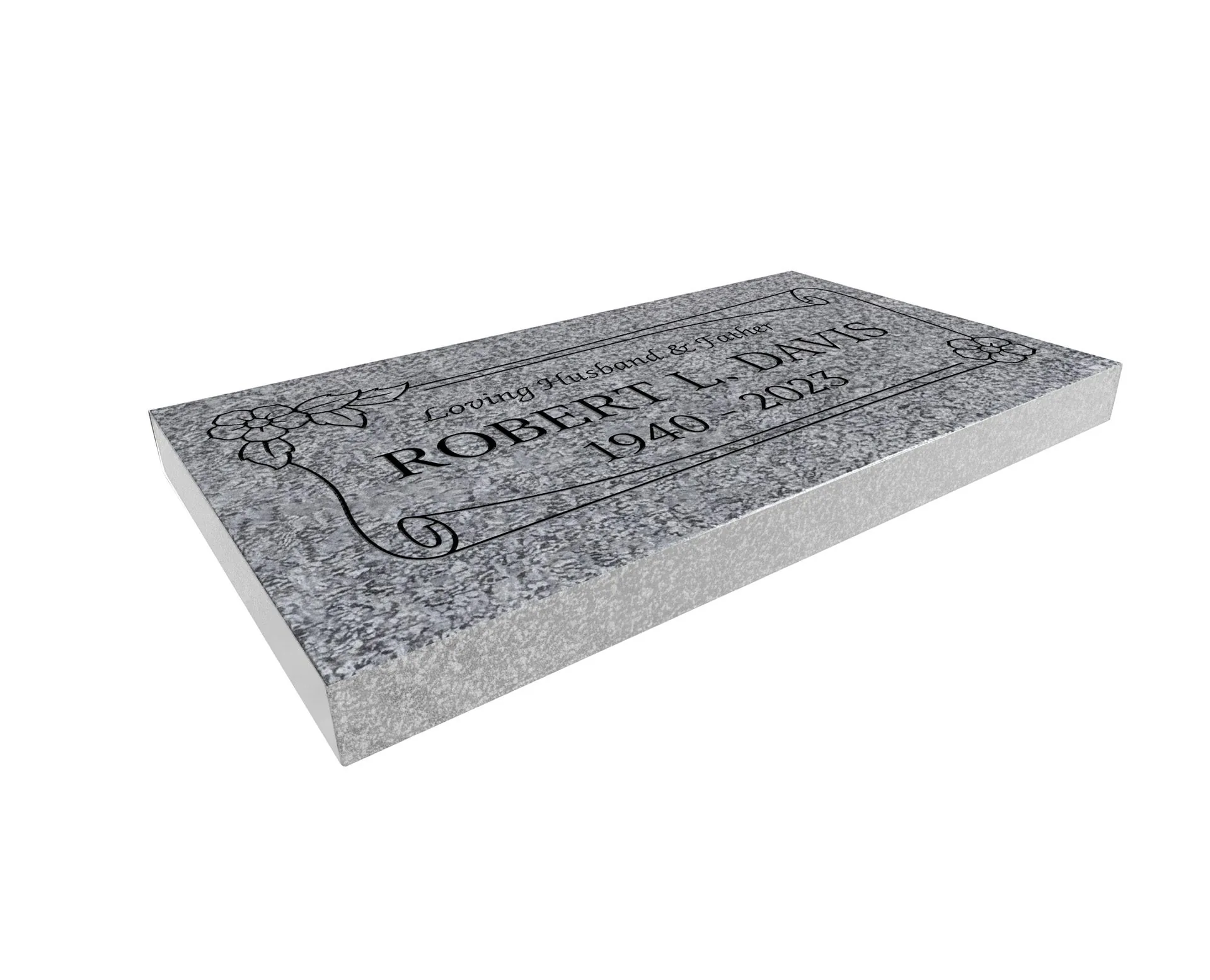 Show photo 2 of 3: Floral Corner Frame Flat Granite Marker