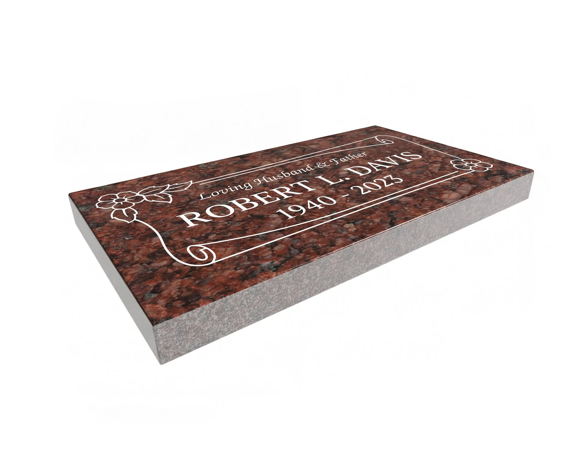 Show photo 3 of 3: Floral Corner Frame Flat Granite Marker