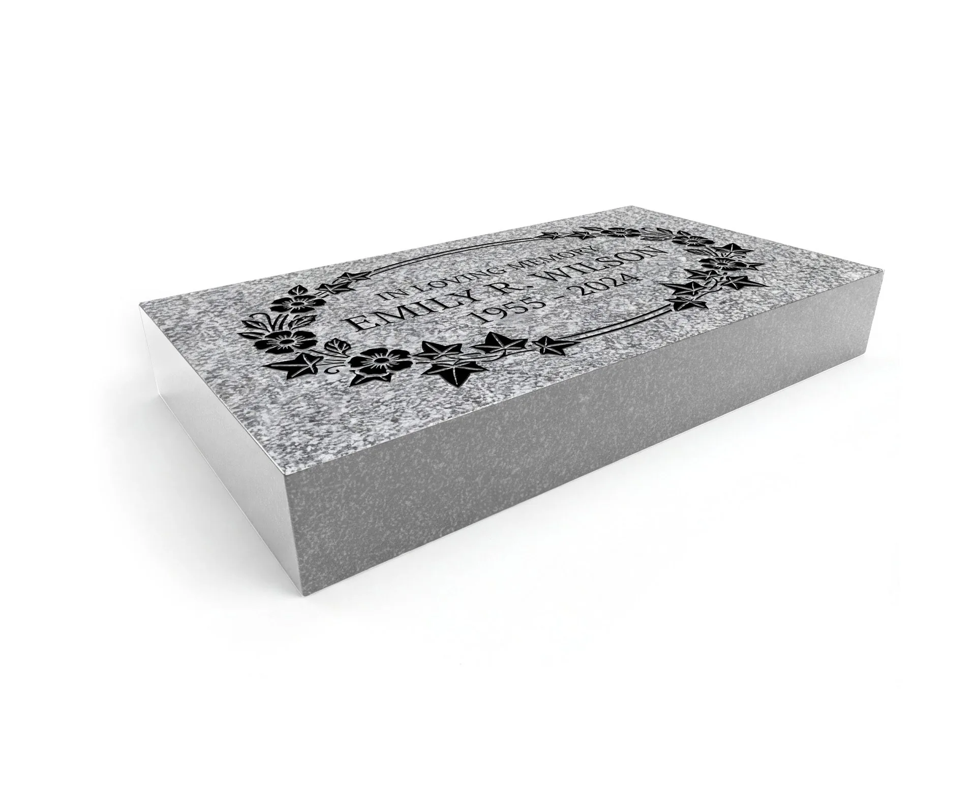 Show photo 2 of 3: Floral Flat Granite Marker