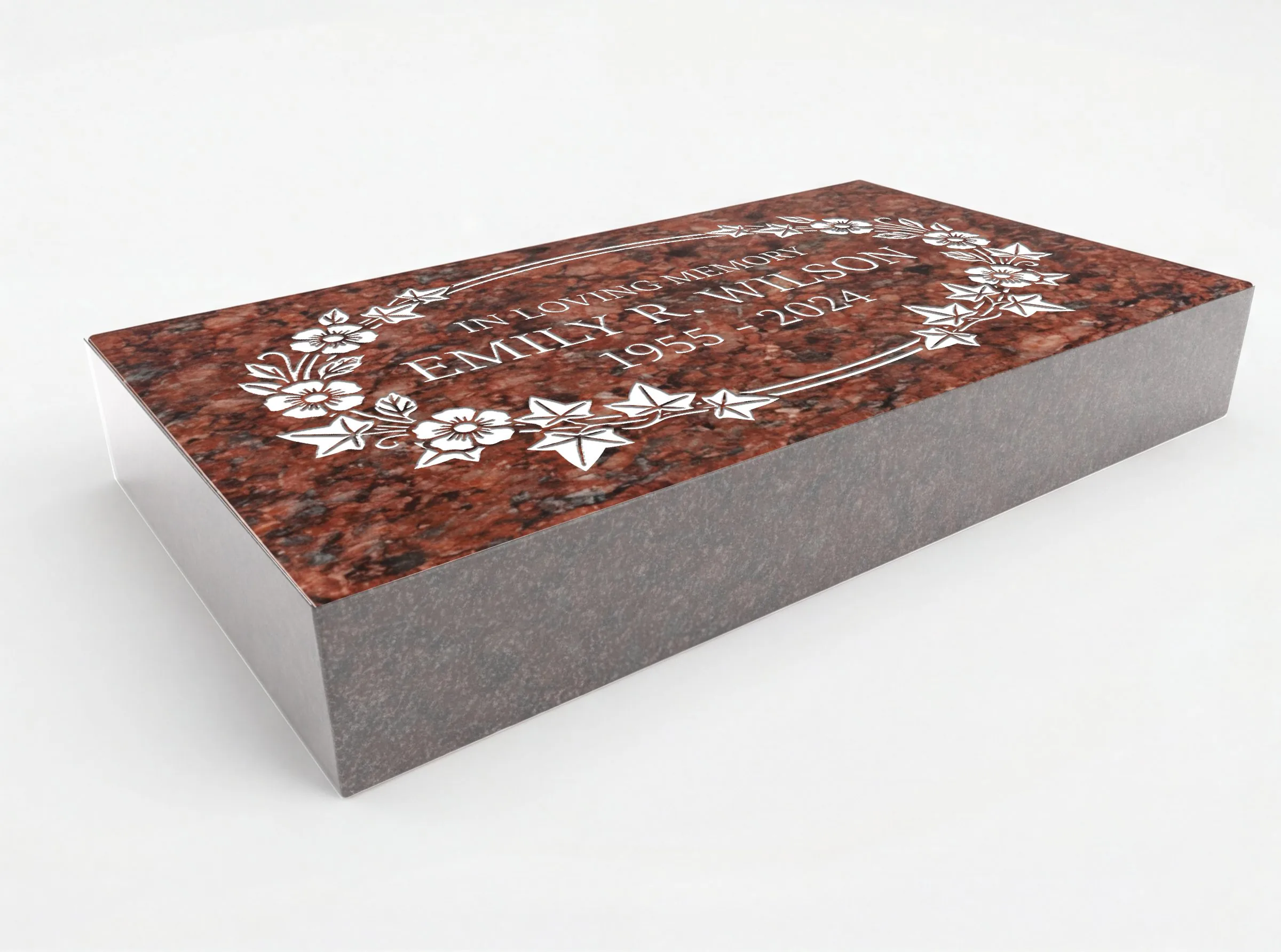 Show photo 3 of 3: Floral Flat Granite Marker