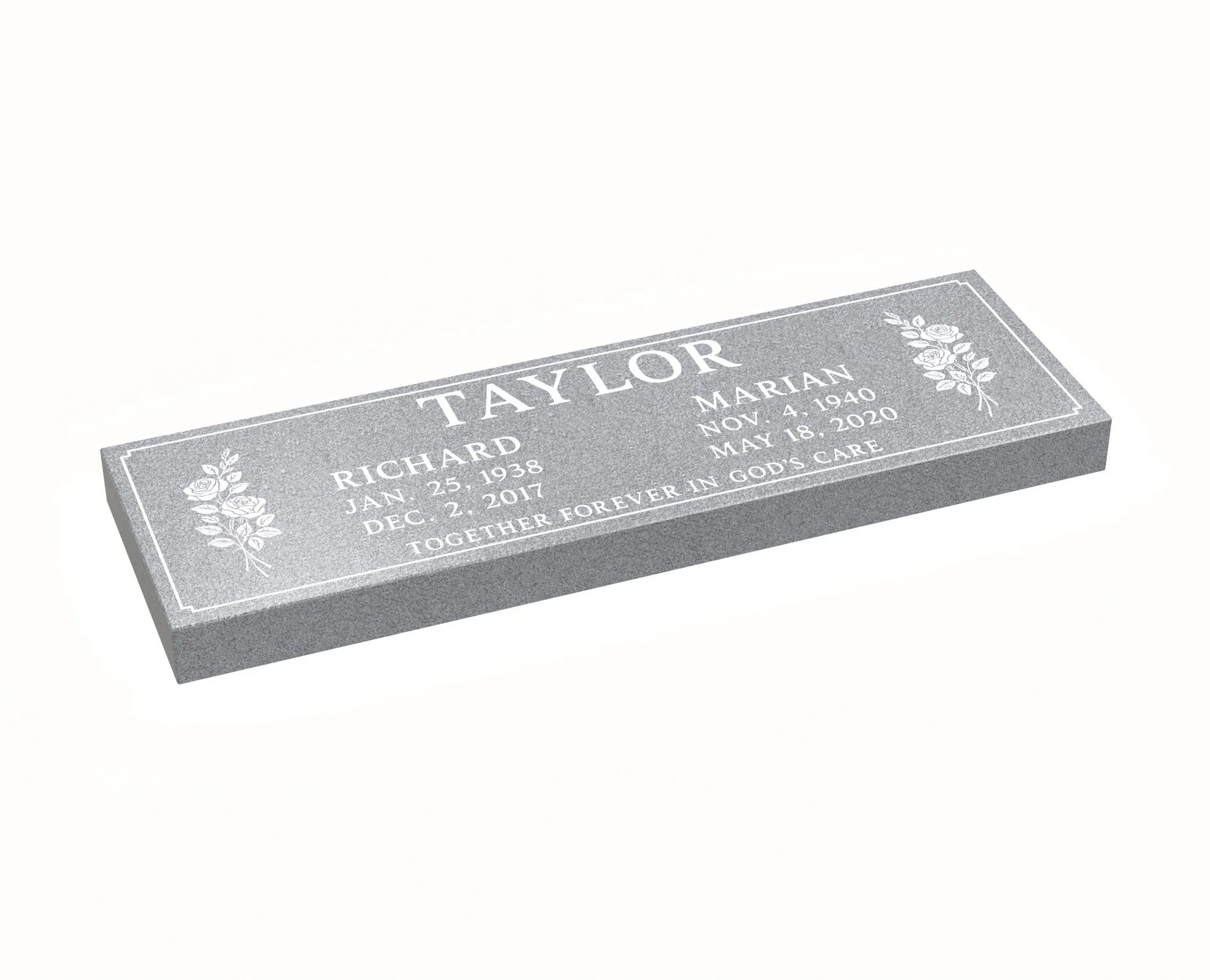 Show photo 2 of 4: Flat Companion Granite Grave Marker with Roses