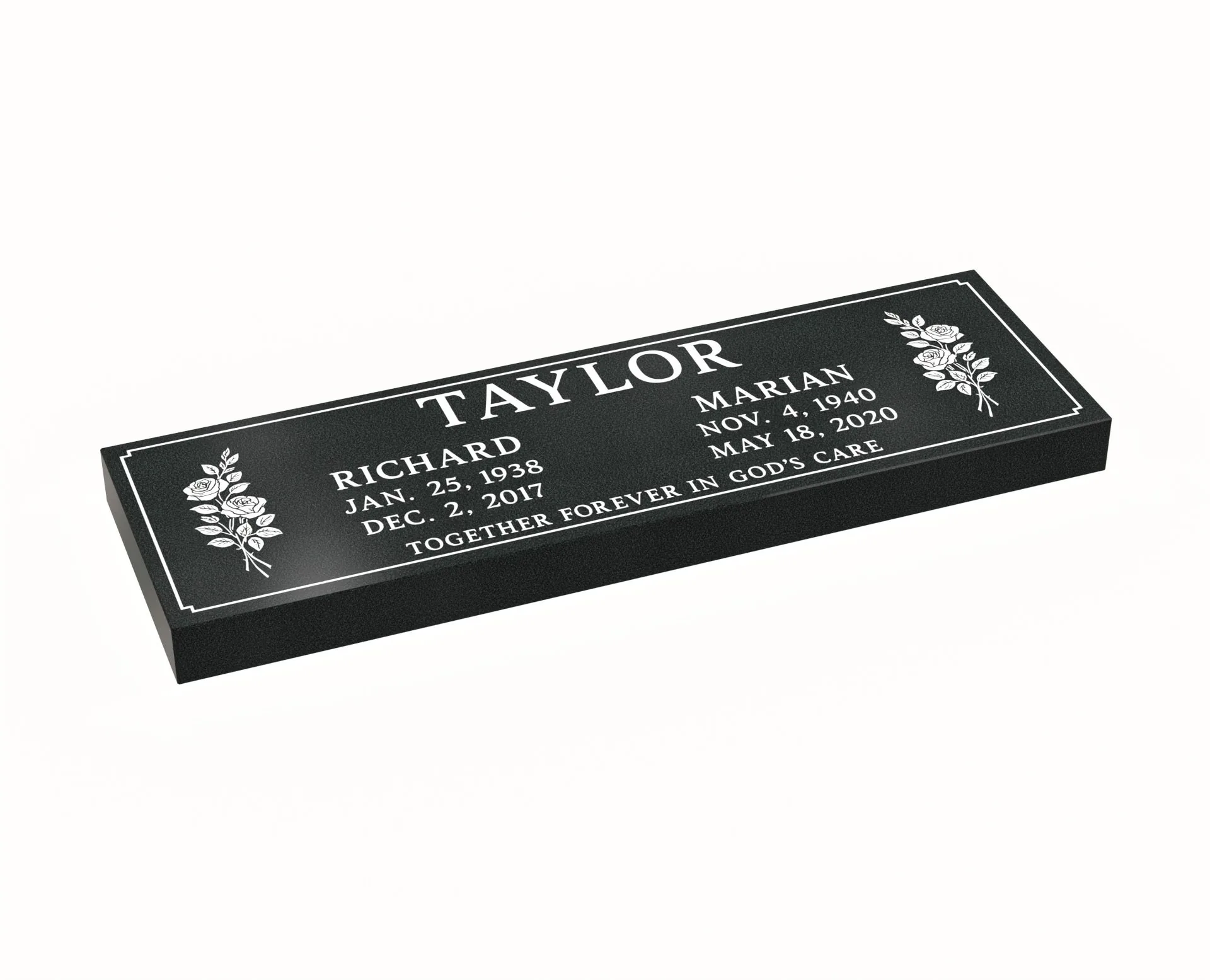 Flat Companion Granite Grave Marker with Roses