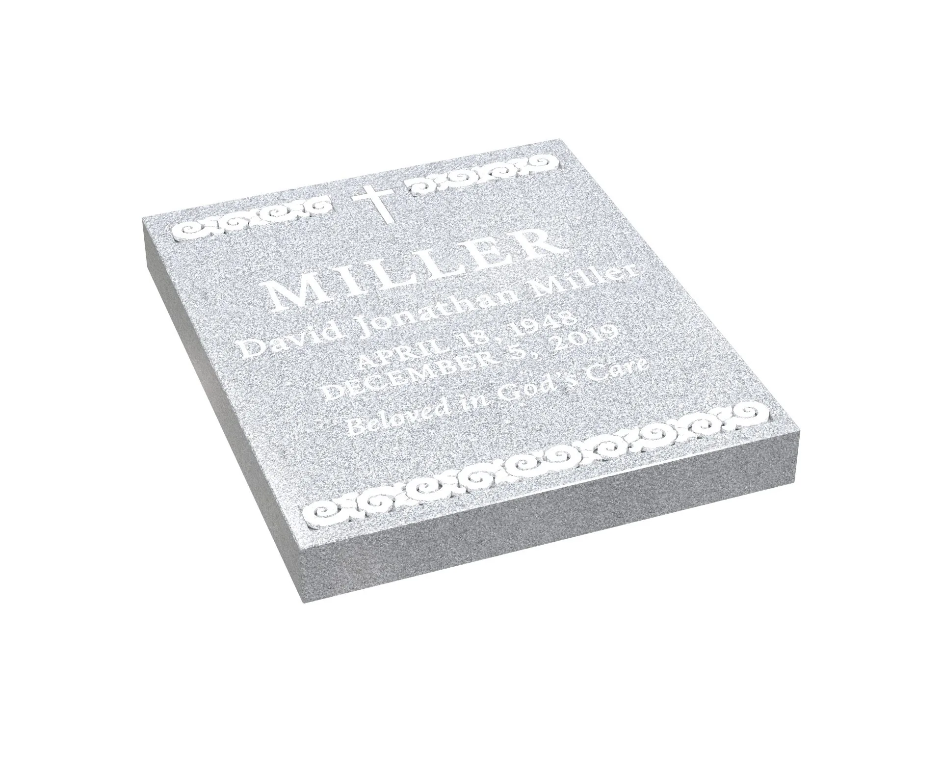 Show photo 2 of 4: Christian Granite Half Ledger Grave Marker with Scroll Border