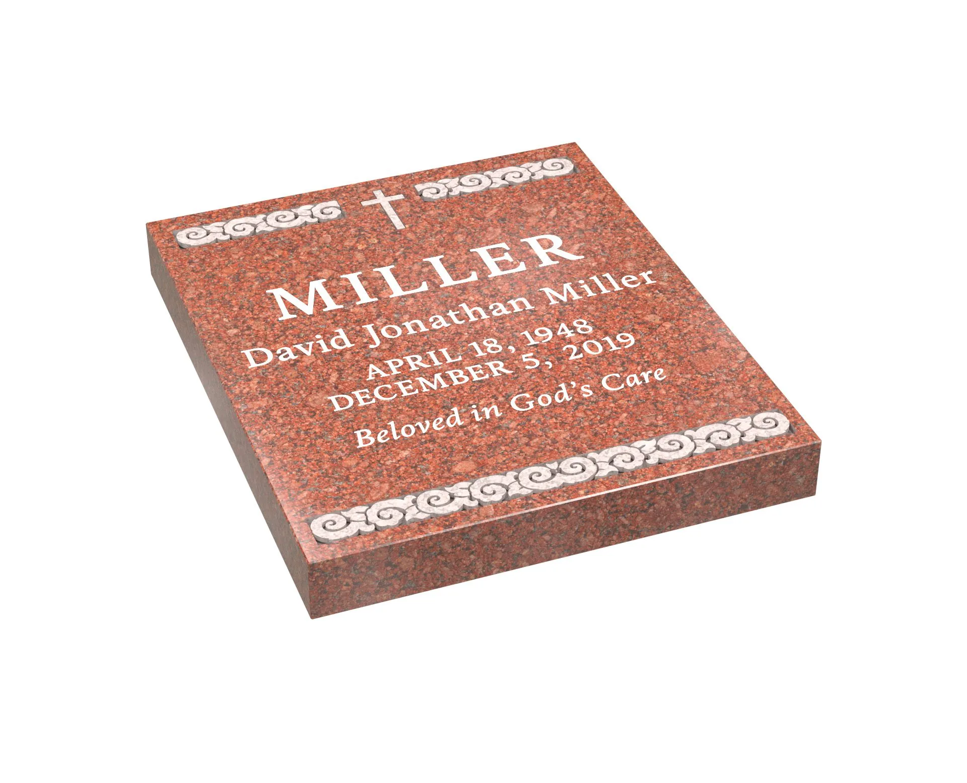 Show photo 3 of 4: Christian Granite Half Ledger Grave Marker with Scroll Border