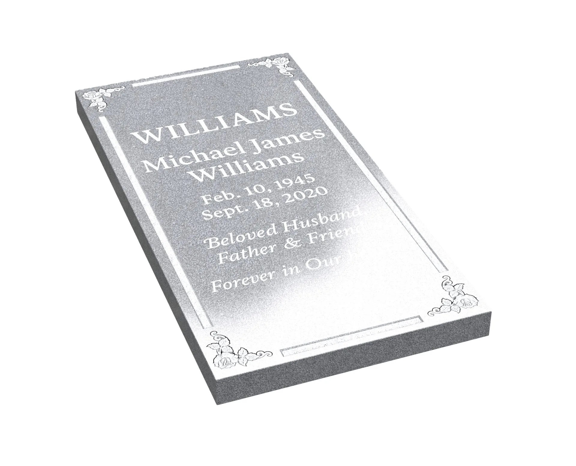 Affordable Granite Ledger Headstone with Elegant Flower Design