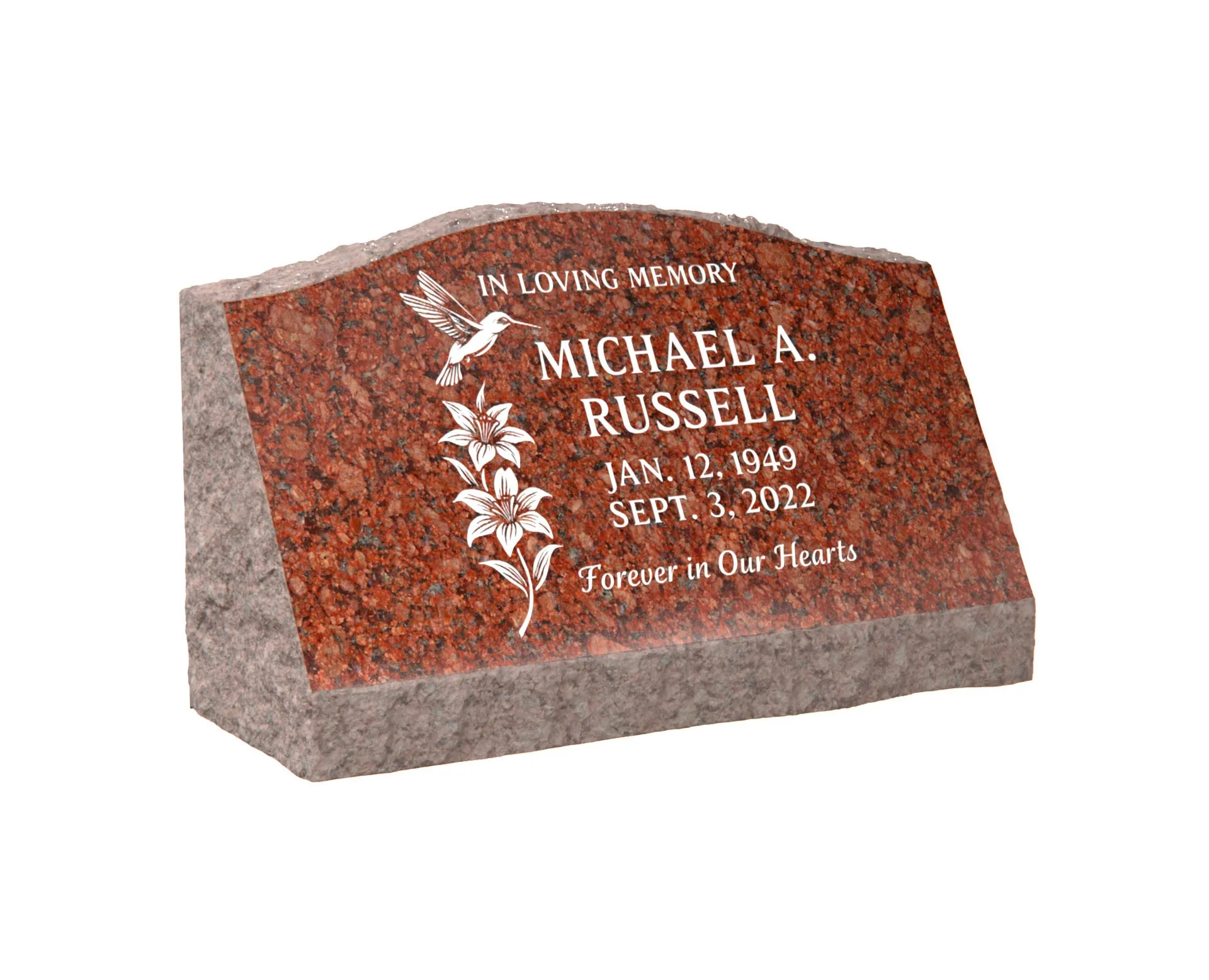 Show photo 3 of 5: Affordable Rustic Slant Grave Marker with Nature Design