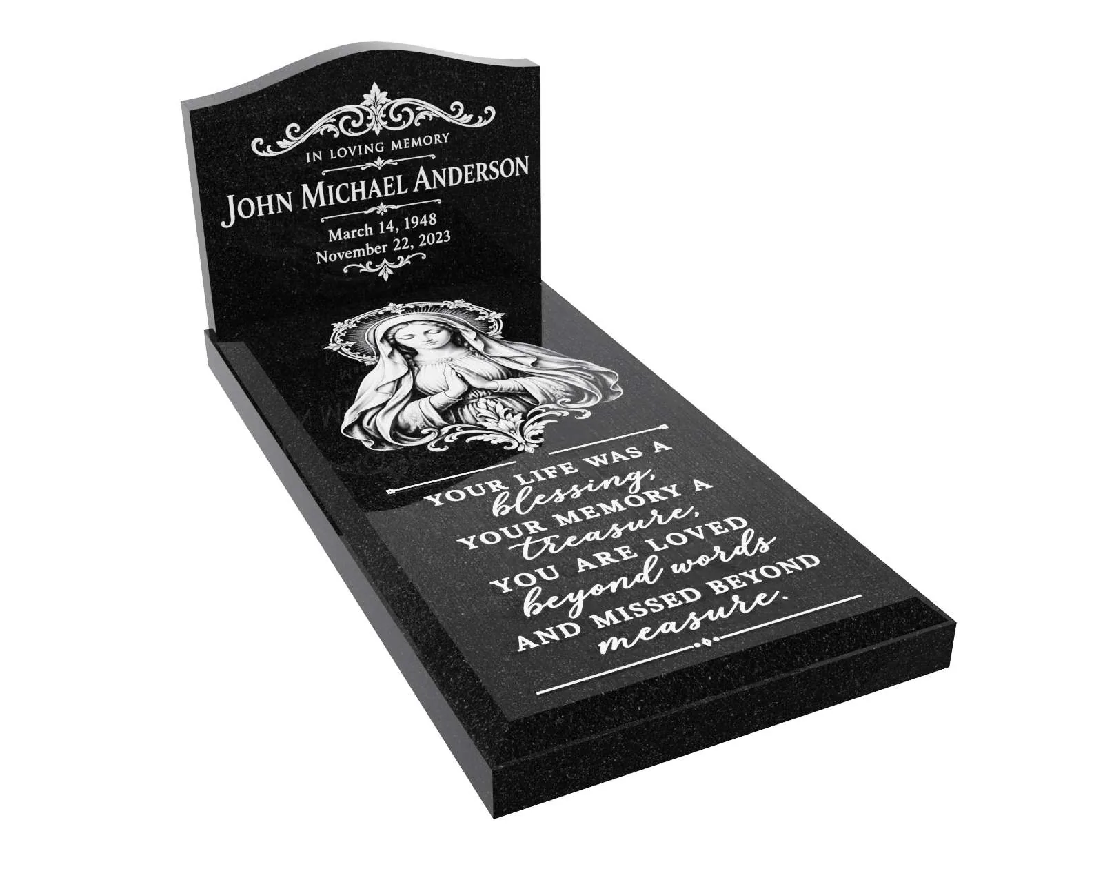 Blessed Virgin Mary Granite Ledger Memorial with Headstone