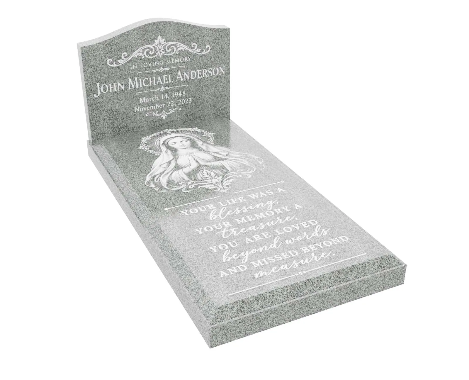 Show photo 2 of 3: Blessed Virgin Mary Granite Ledger Memorial with Headstone
