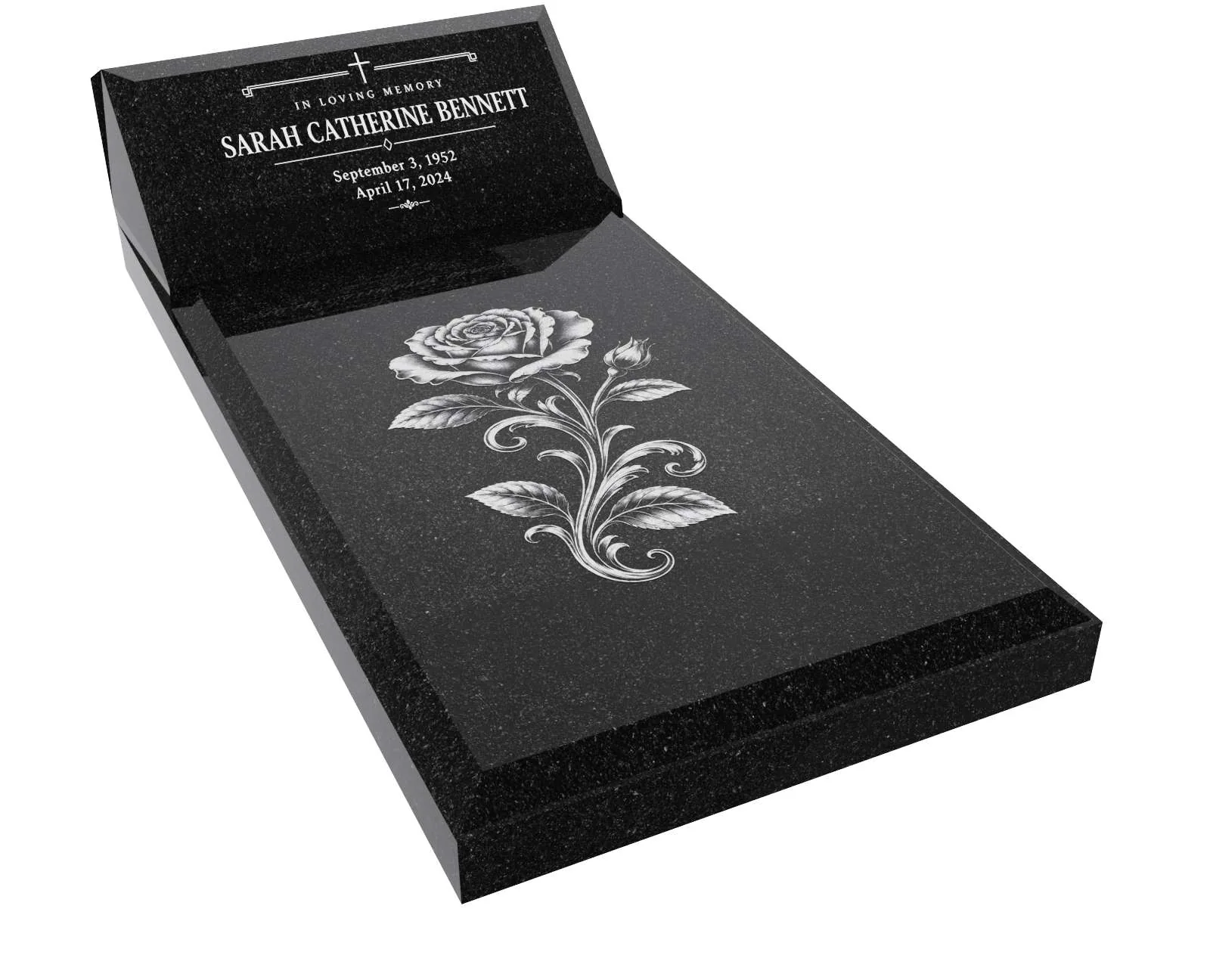 Elegant Rose Granite Ledger Memorial with Slant Headstone