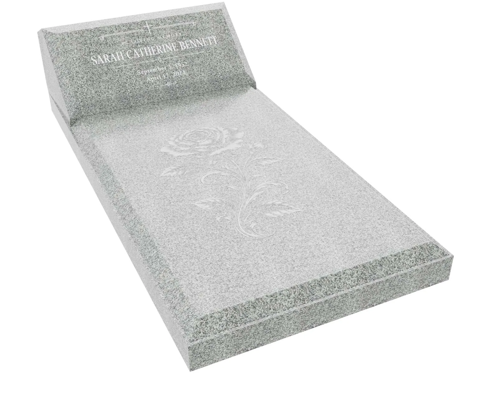 Show photo 2 of 3: Elegant Rose Granite Ledger Memorial with Slant Headstone