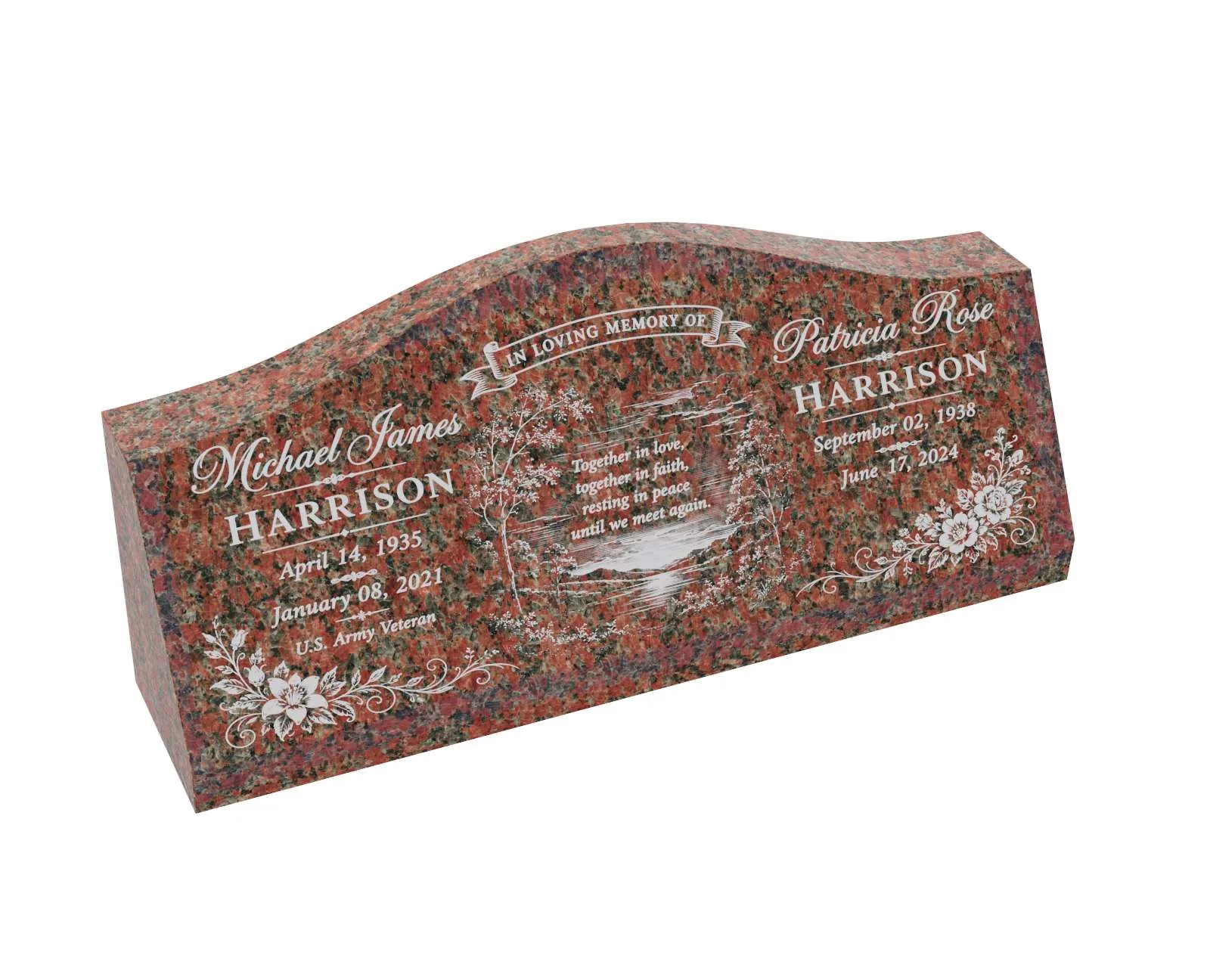 Show photo 3 of 3: Companion Serpentine Slant Granite Headstone