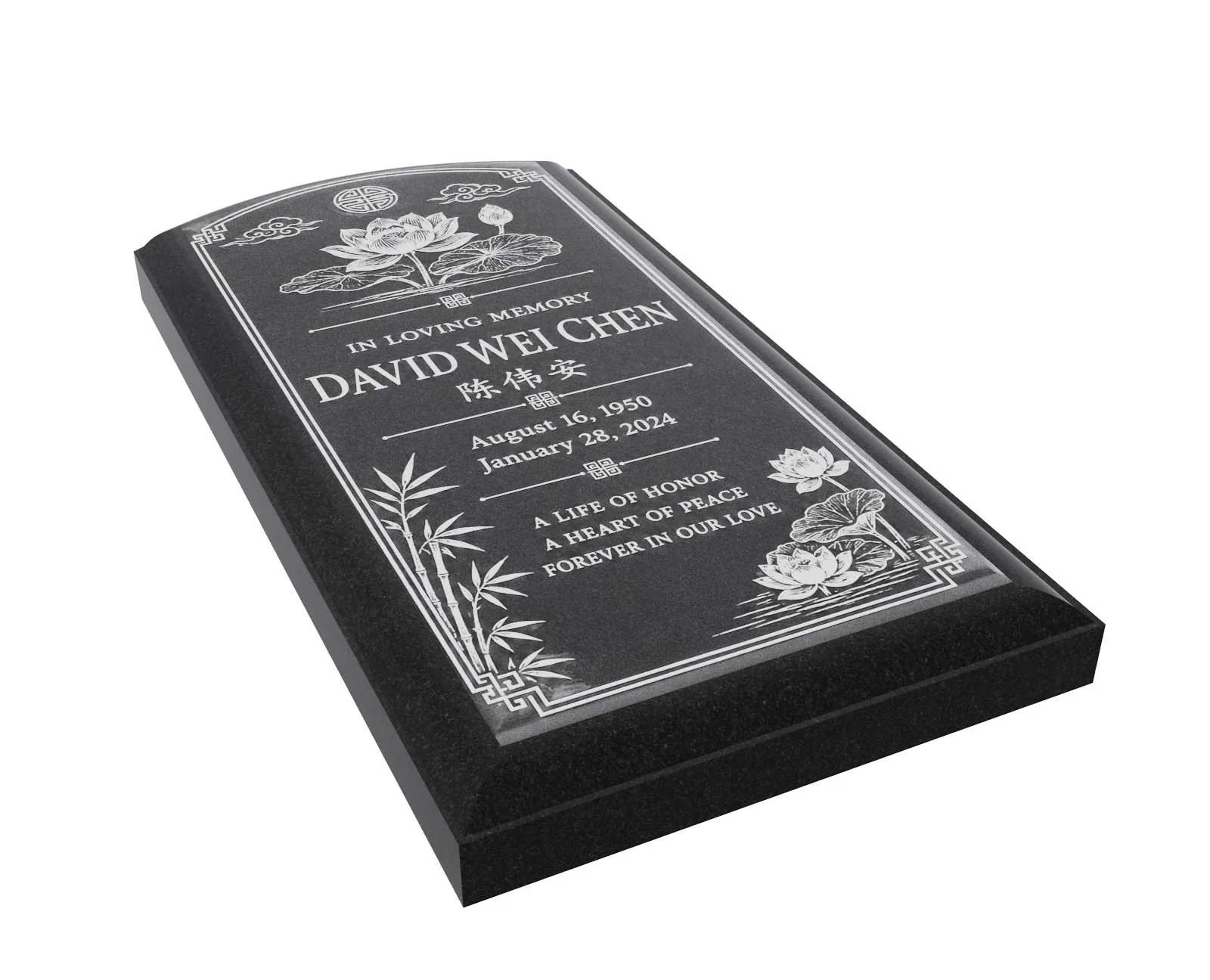 Asian Lotus Ledger Granite Memorial