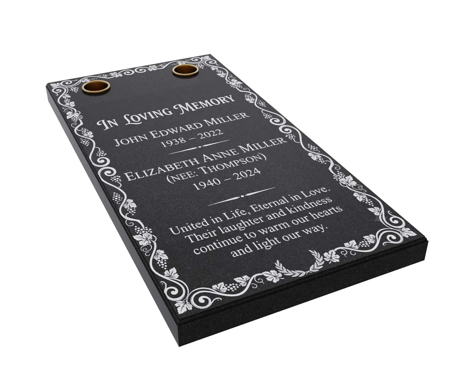 Companion Vine Ledger Granite Memorial with Dual Vases
