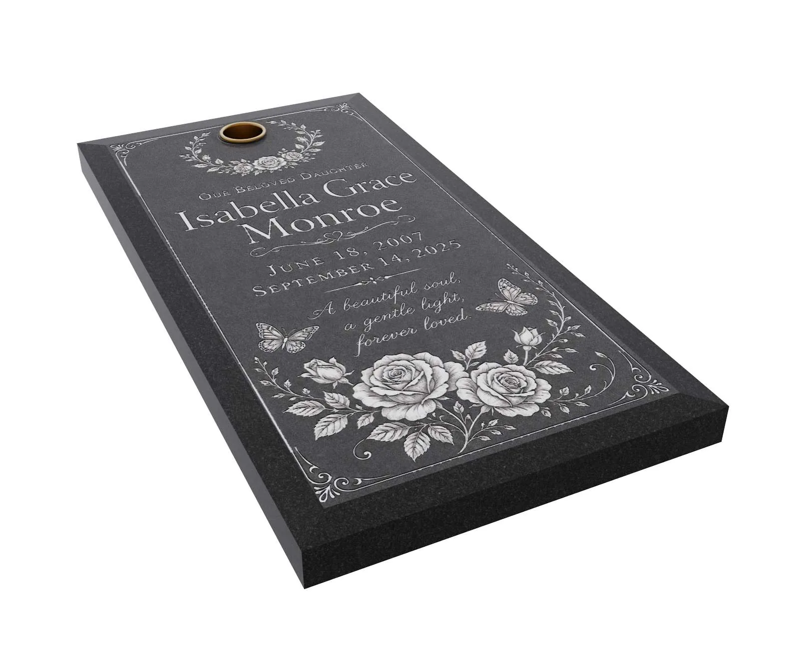 Single Rose Ledger Granite Memorial