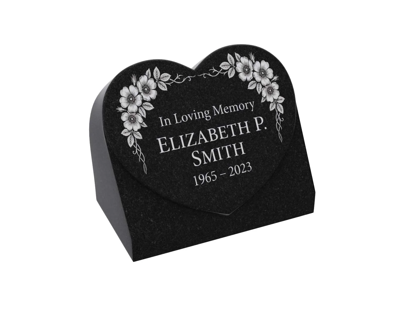 Floral Heart Slant Granite Headstone
