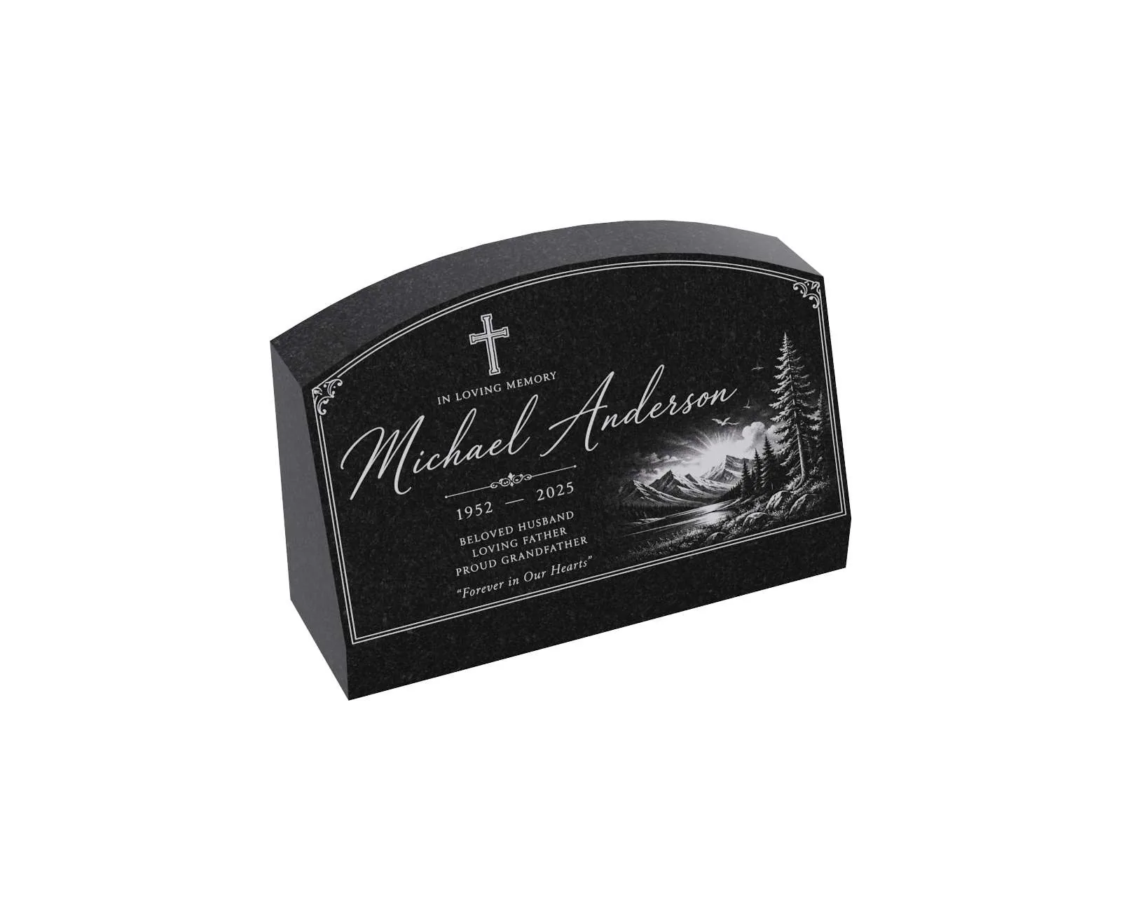 Faith & Wilderness Slant Granite Headstone