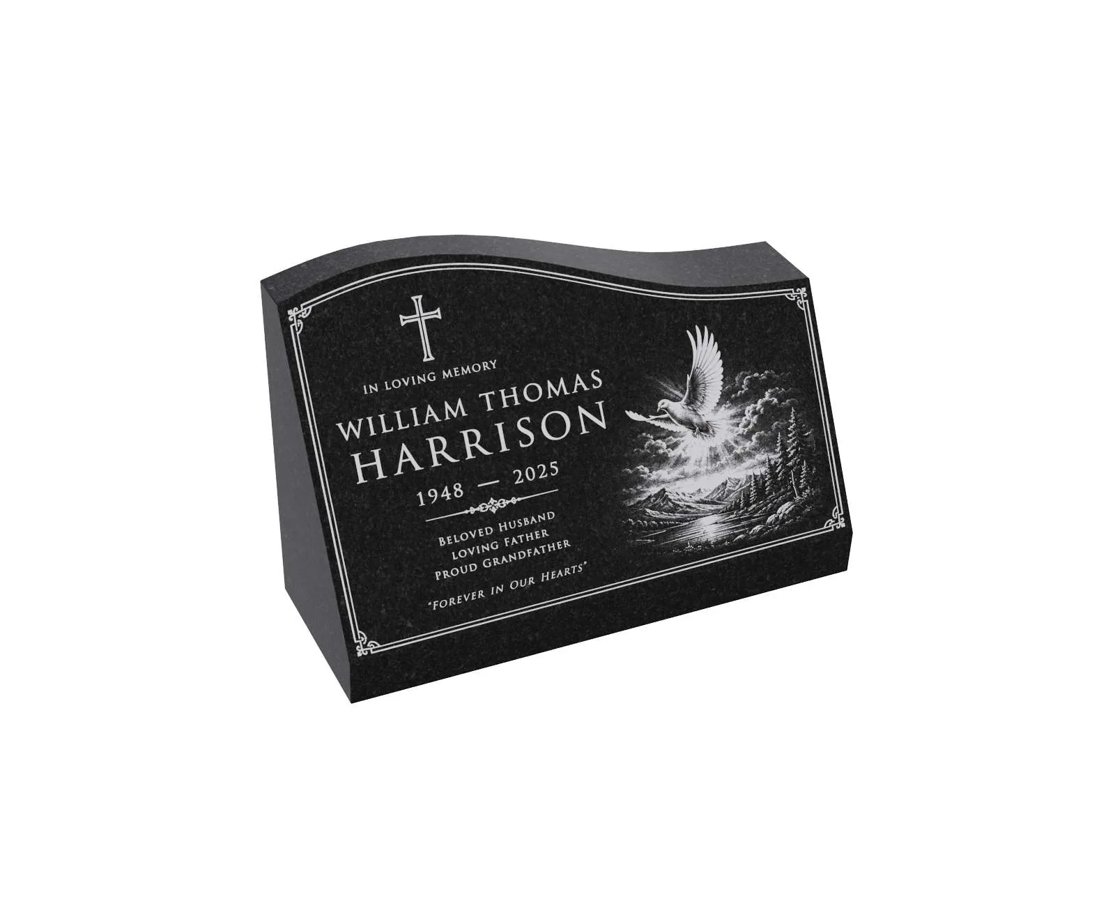 Cross & Eagle Slant Granite Headstone