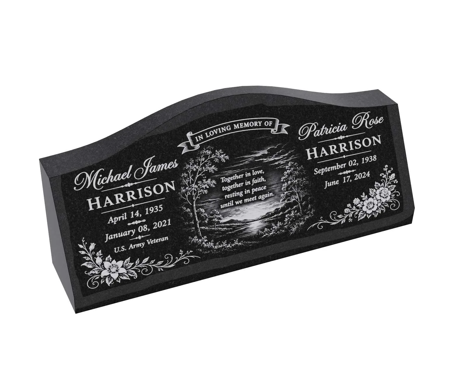 Companion Serpentine Slant Granite Headstone