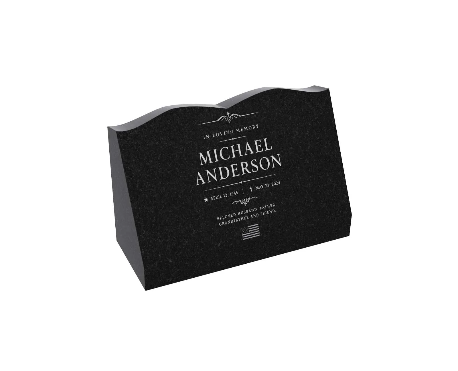 Classic Serpentine Slant Granite Headstone