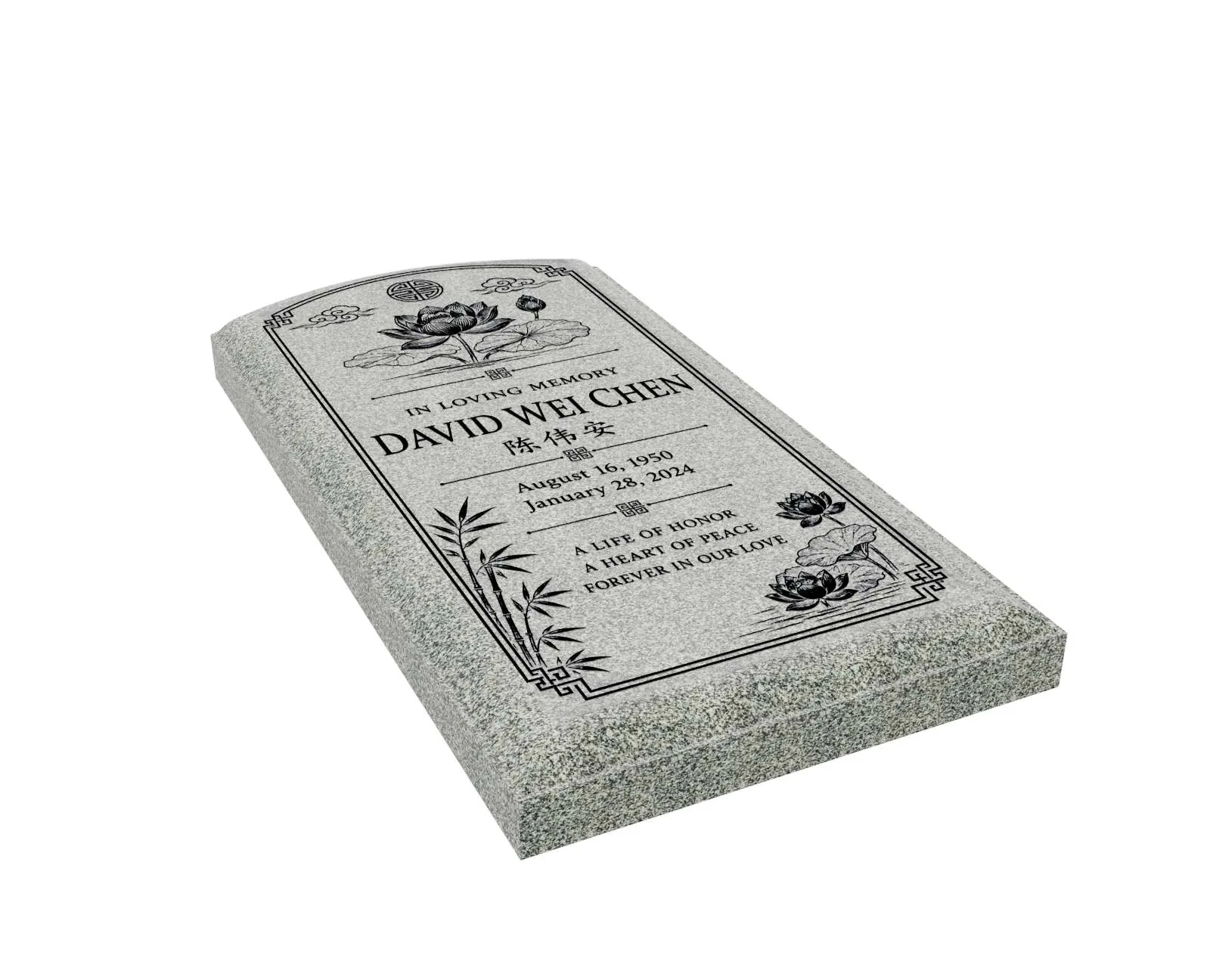 Show photo 2 of 3: Asian Lotus Ledger Granite Memorial