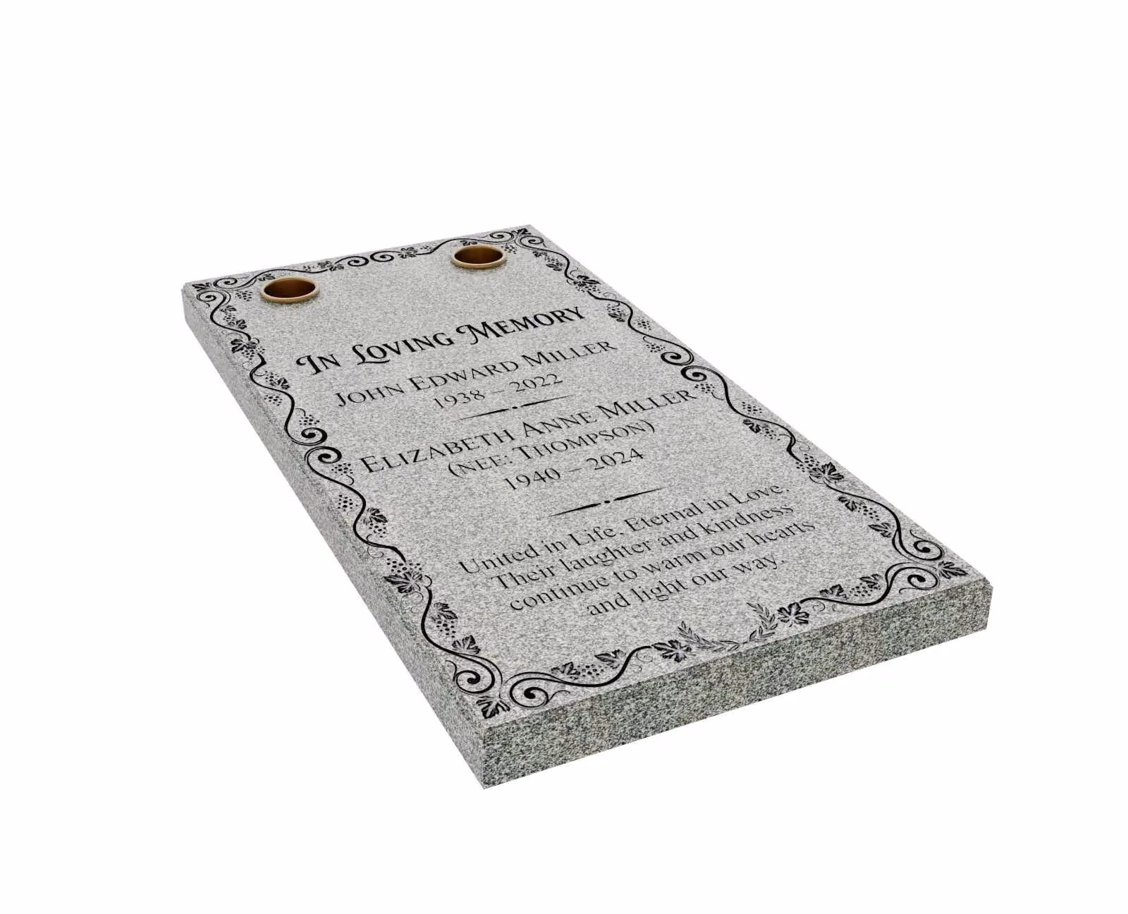 Show photo 2 of 3: Companion Vine Ledger Granite Memorial with Dual Vases