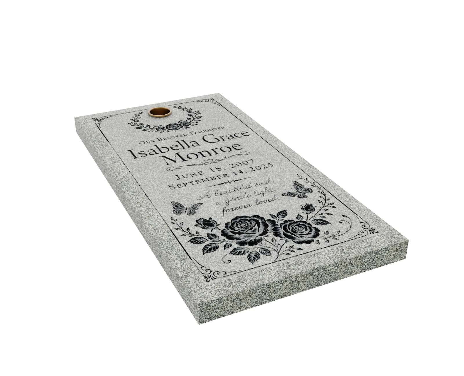 Show photo 2 of 3: Single Rose Ledger Granite Memorial