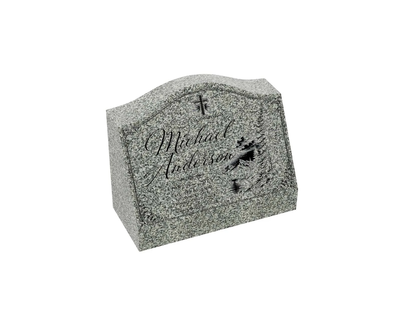 Show photo 2 of 3: Scenic Cross Slant Granite Headstone