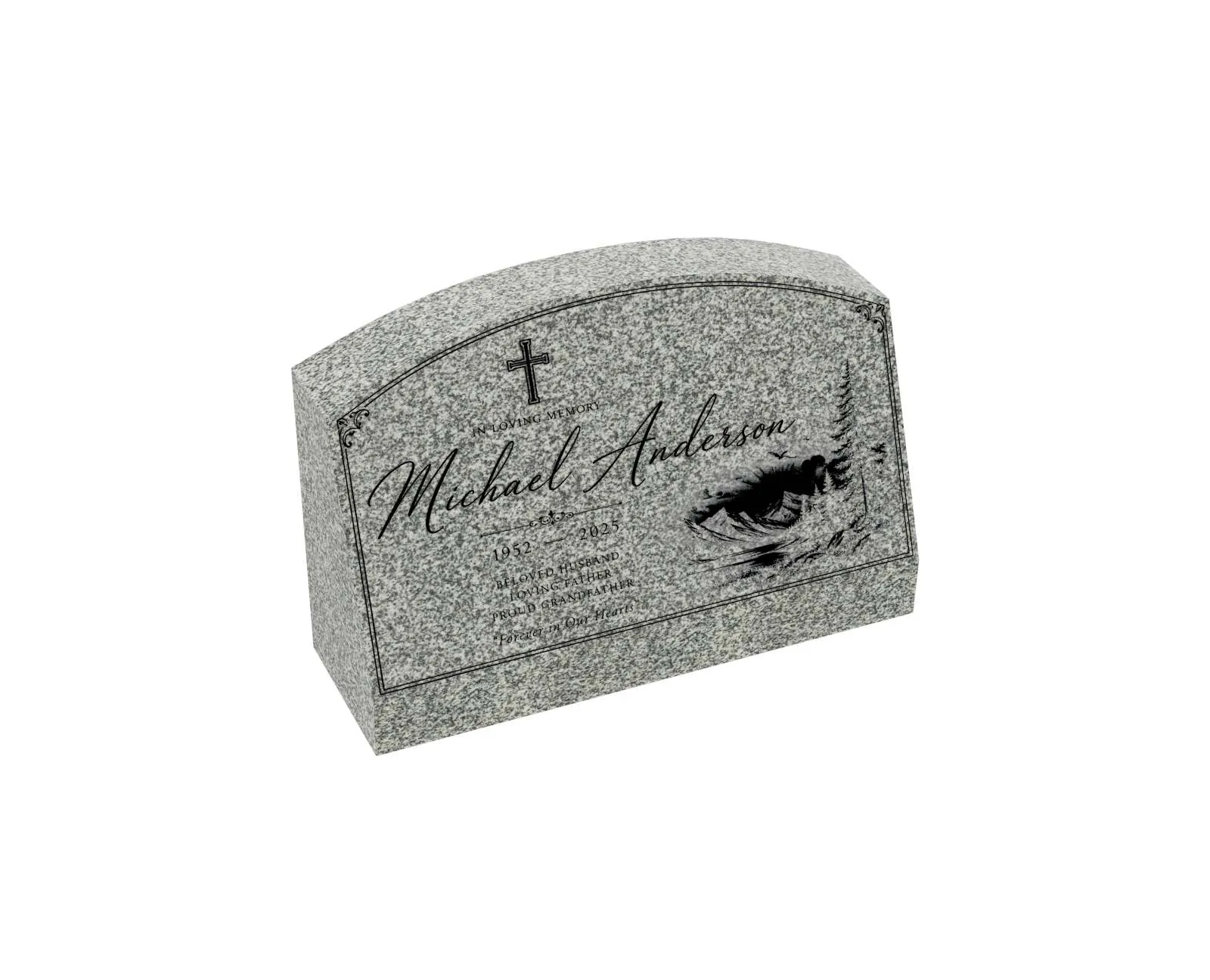 Show photo 2 of 3: Faith & Wilderness Slant Granite Headstone