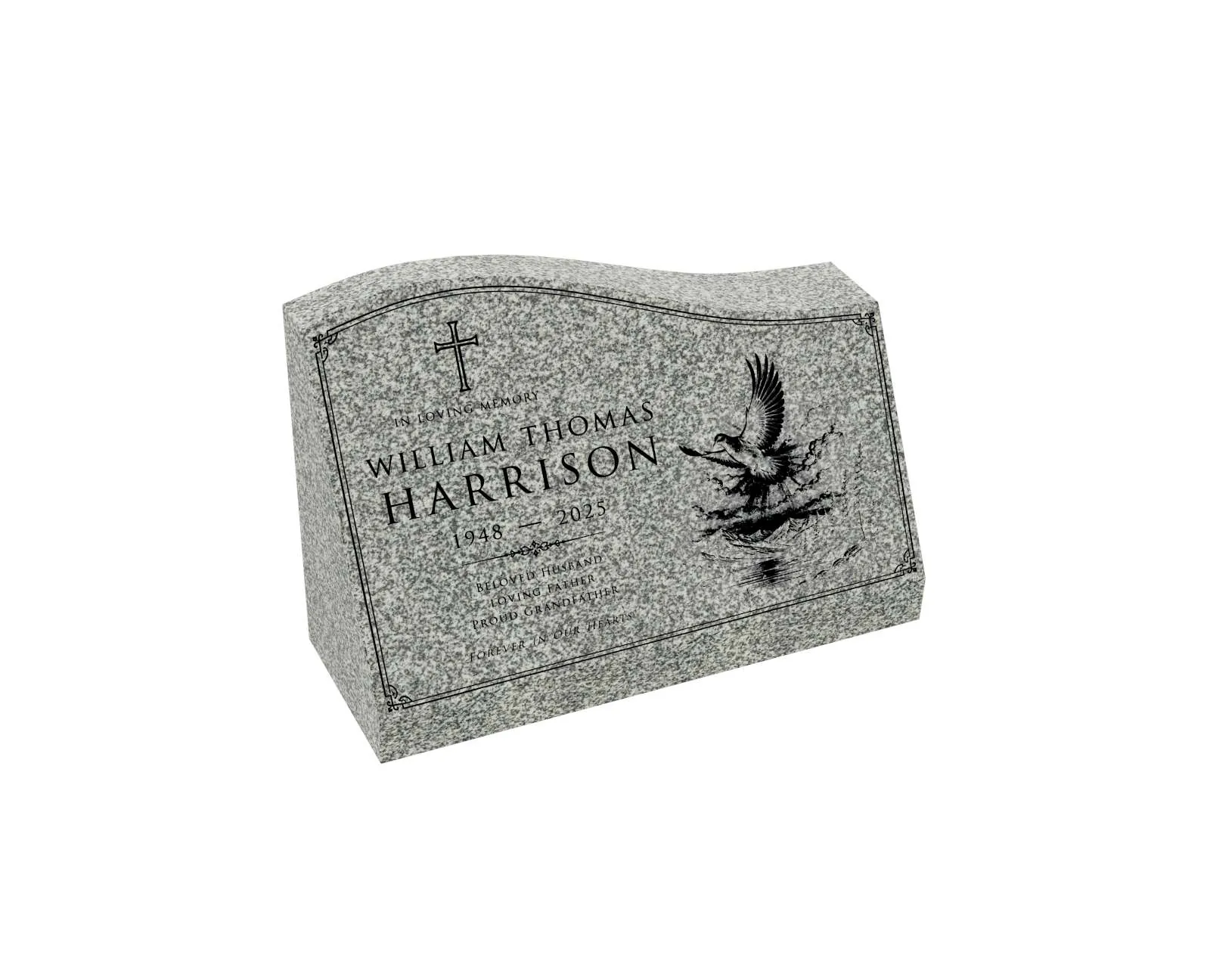 Show photo 2 of 3: Cross & Eagle Slant Granite Headstone