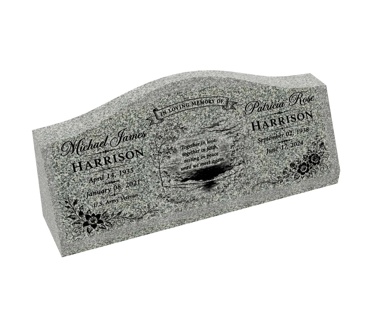 Show photo 2 of 3: Companion Serpentine Slant Granite Headstone